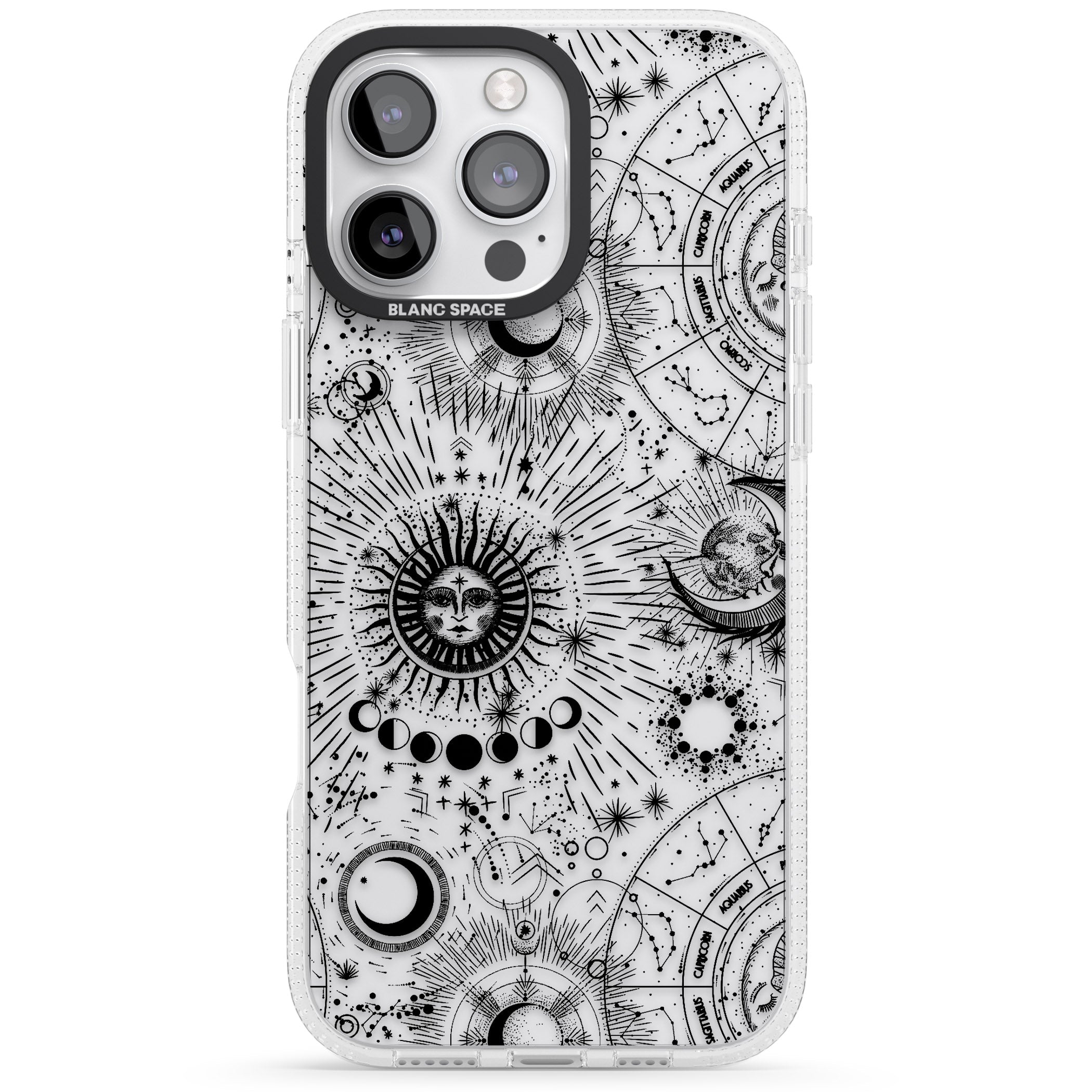 Transparent Suns & Zodiac Charts iPhone 16 Pro Max / 16 Pro Clear Case Impact Air - Blanc Space
