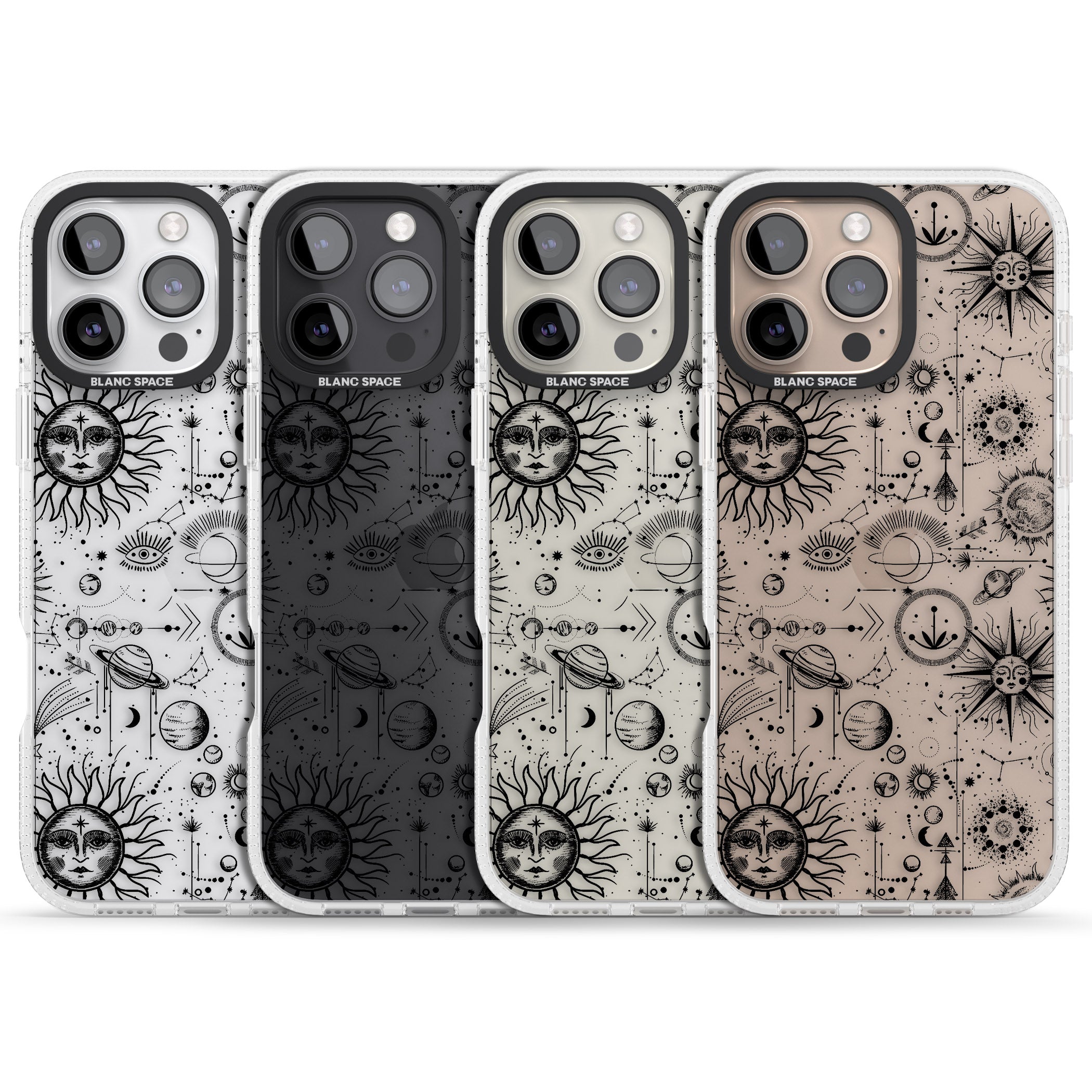 Suns & Planets Astrological iPhone 16 Pro Max / 16 Pro Clear Case Impact Air - Blanc Space