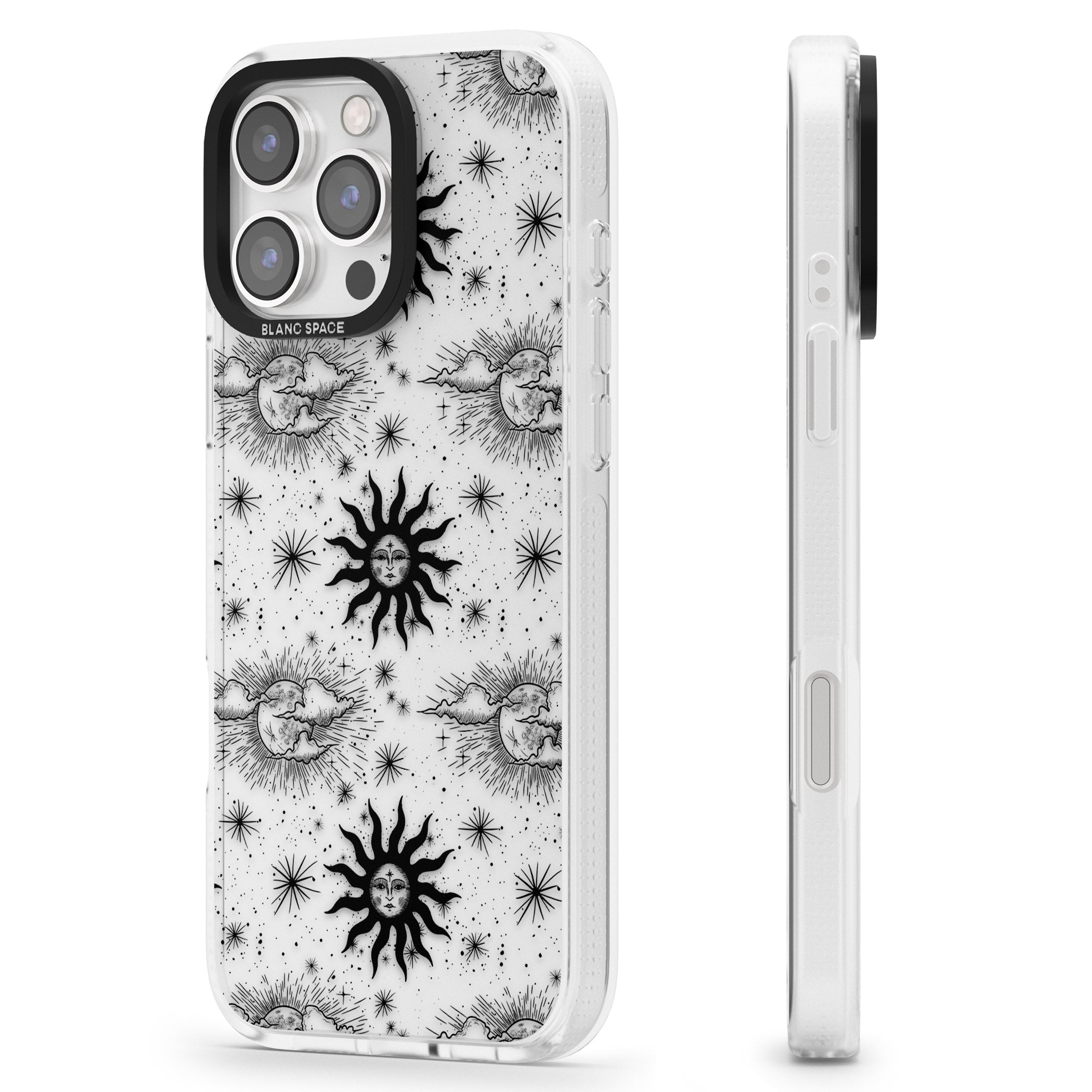 Suns & Clouds Vintage Astrological iPhone 16 Pro Max / 16 Pro Clear Case Impact Air - Blanc Space