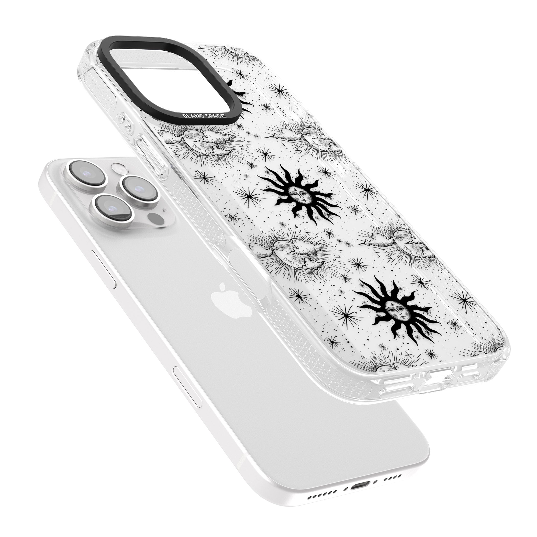Suns & Clouds Vintage Astrological iPhone 16 Pro Max / 16 Pro Clear Case Impact Air - Blanc Space