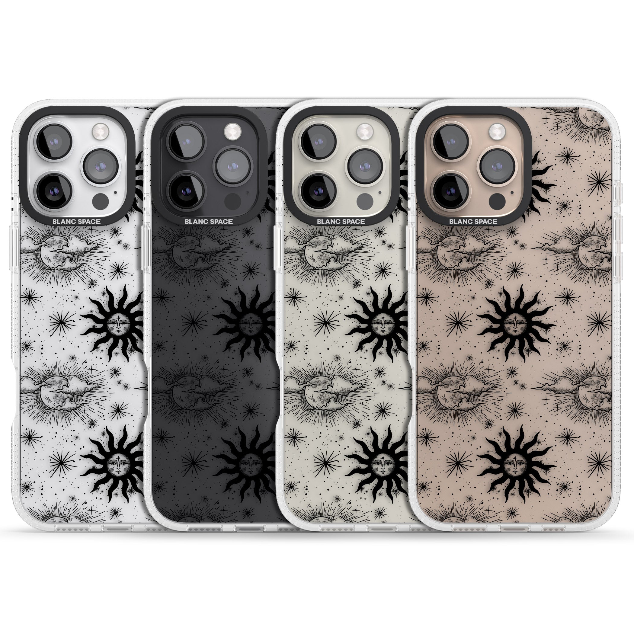 Suns & Clouds Vintage Astrological iPhone 16 Pro Max / 16 Pro Clear Case Impact Air - Blanc Space