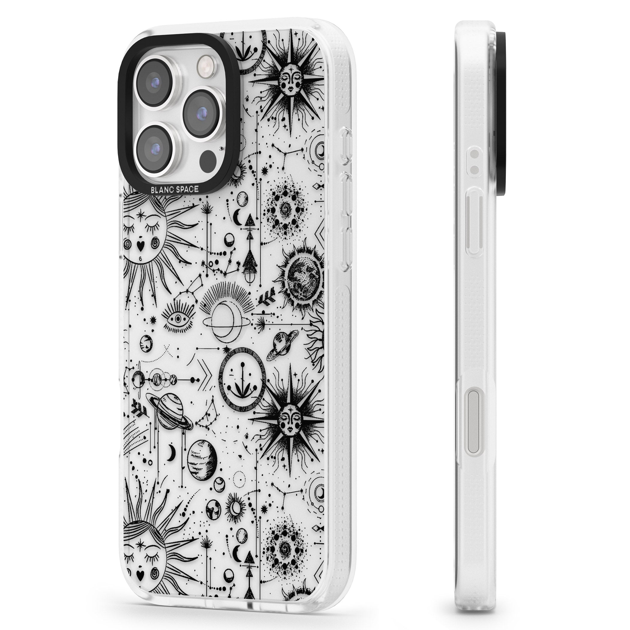 Suns & Planets Vintage Astrological iPhone 16 Pro Max / 16 Pro Clear Case Impact Air - Blanc Space