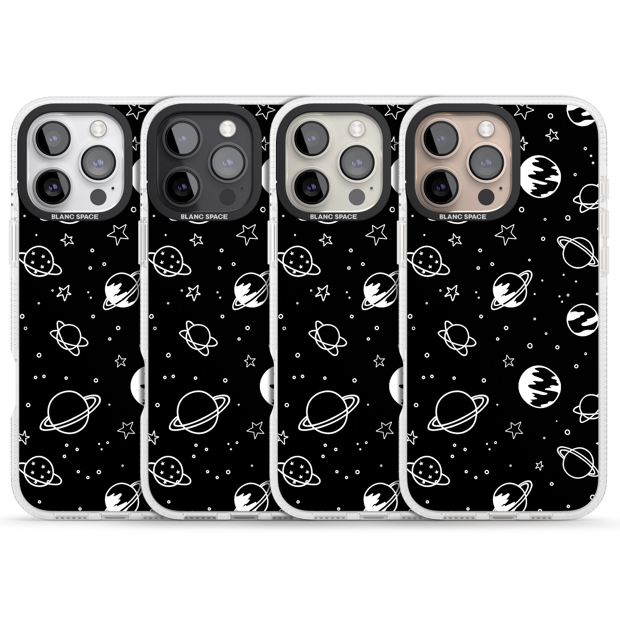 Cosmic Outer Space Design White on Black iPhone 16 Pro Max / 16 Pro Clear Case Impact Air - Blanc Space