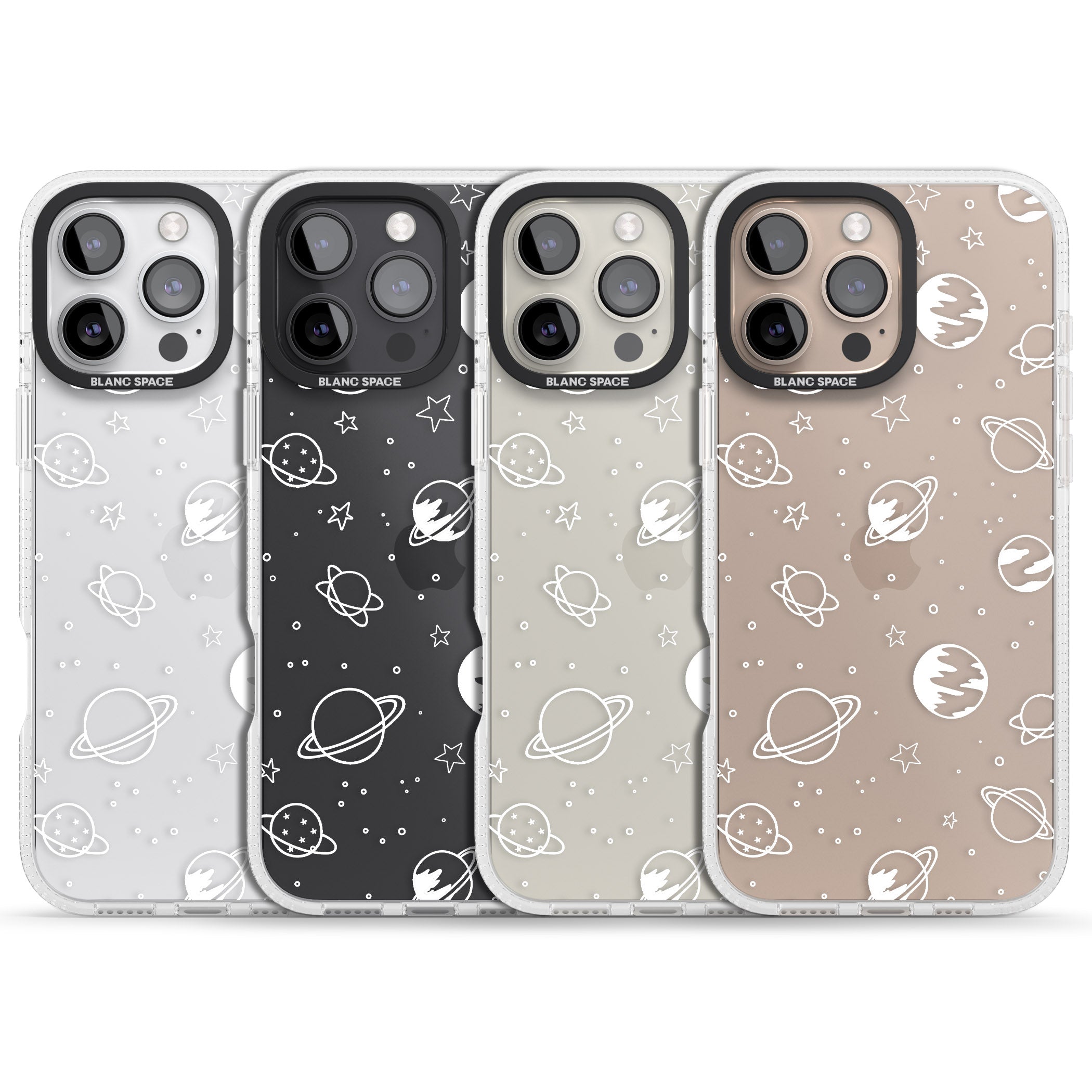 Cosmic Outer Space Design White on Clear iPhone 16 Pro Max / 16 Pro Clear Case Impact Air - Blanc Space