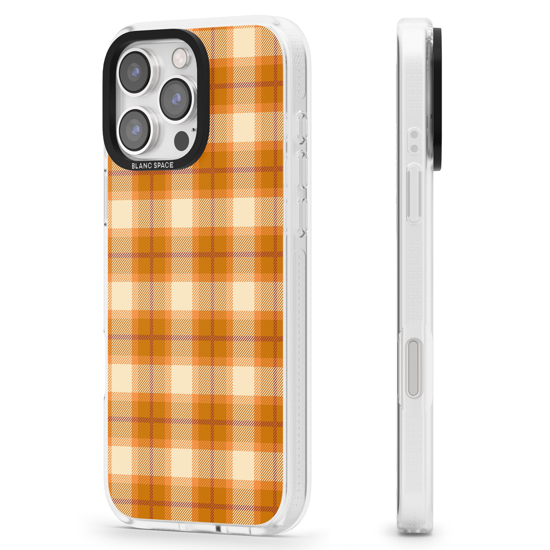 Pumpkin Plaid iPhone 16 Pro Max / 16 Pro Clear Case Impact Air - Blanc Space