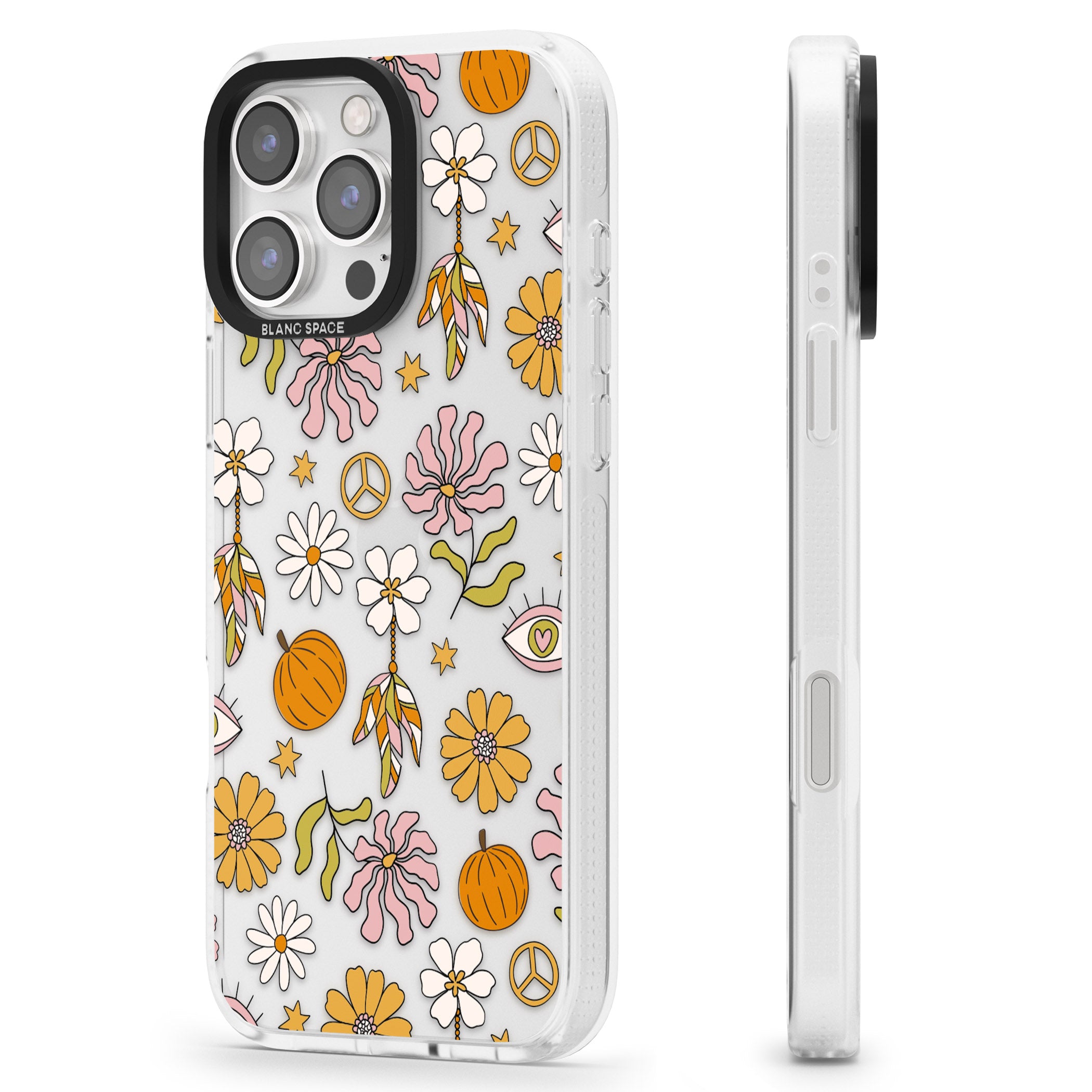 Retro Boho Fall Floral iPhone 16 Pro Max / 16 Pro Clear Case Impact Air - Blanc Space