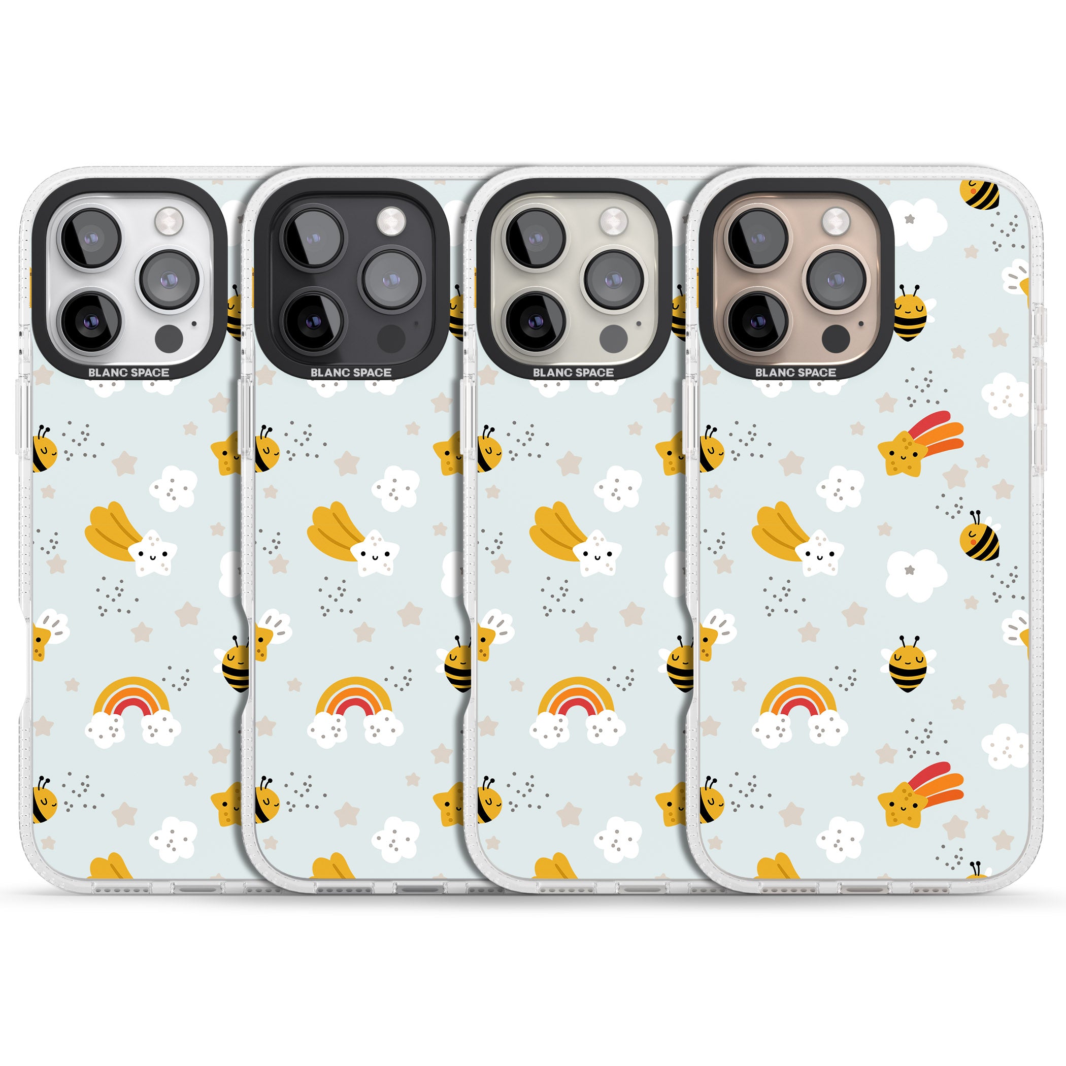 Sweet As Honey Patterns: Bees & Rainbows iPhone 16 Pro Max / 16 Pro Clear Case Impact Air - Blanc Space