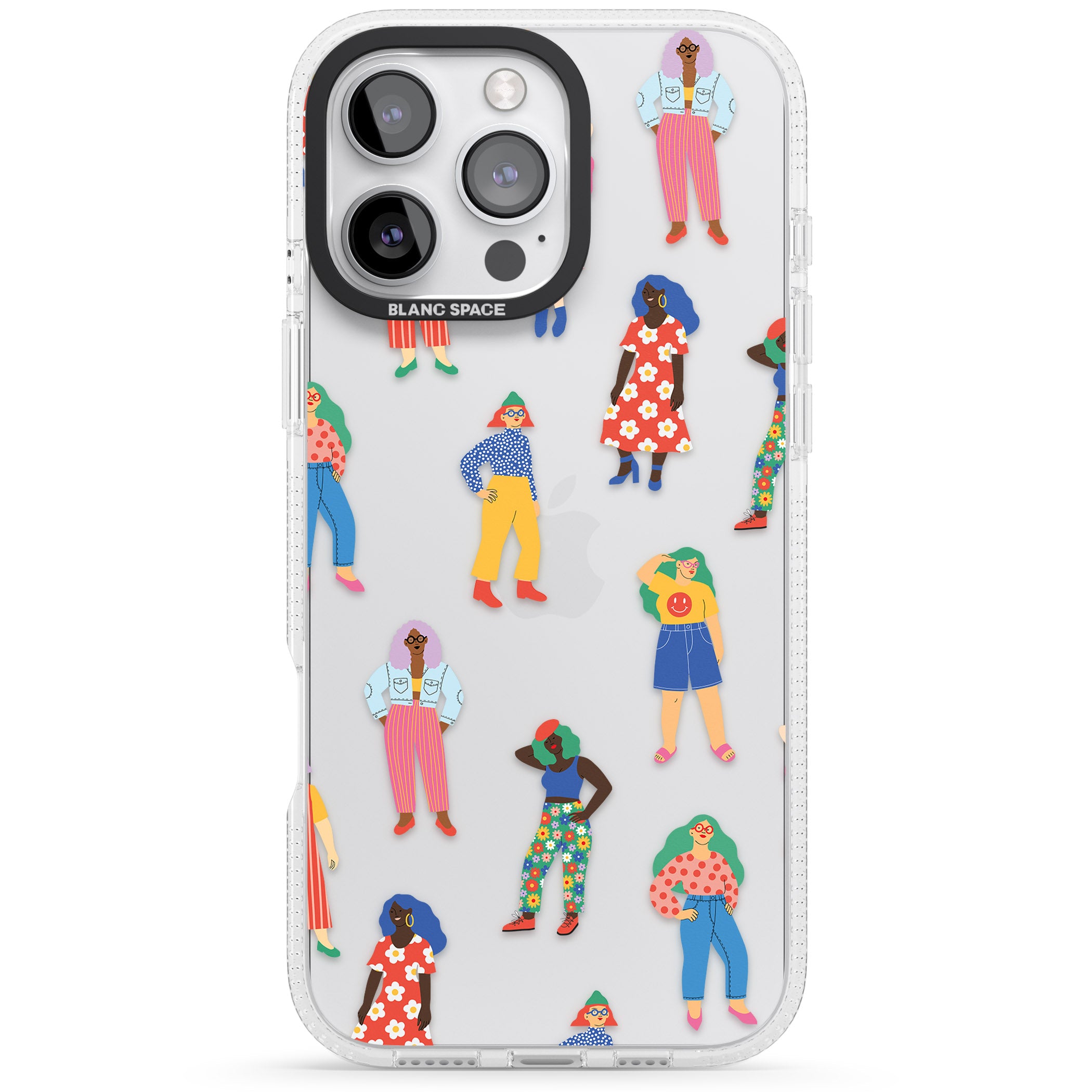 Girls Pattern iPhone 16 Pro Max / 16 Pro Clear Case Impact Air - Blanc Space