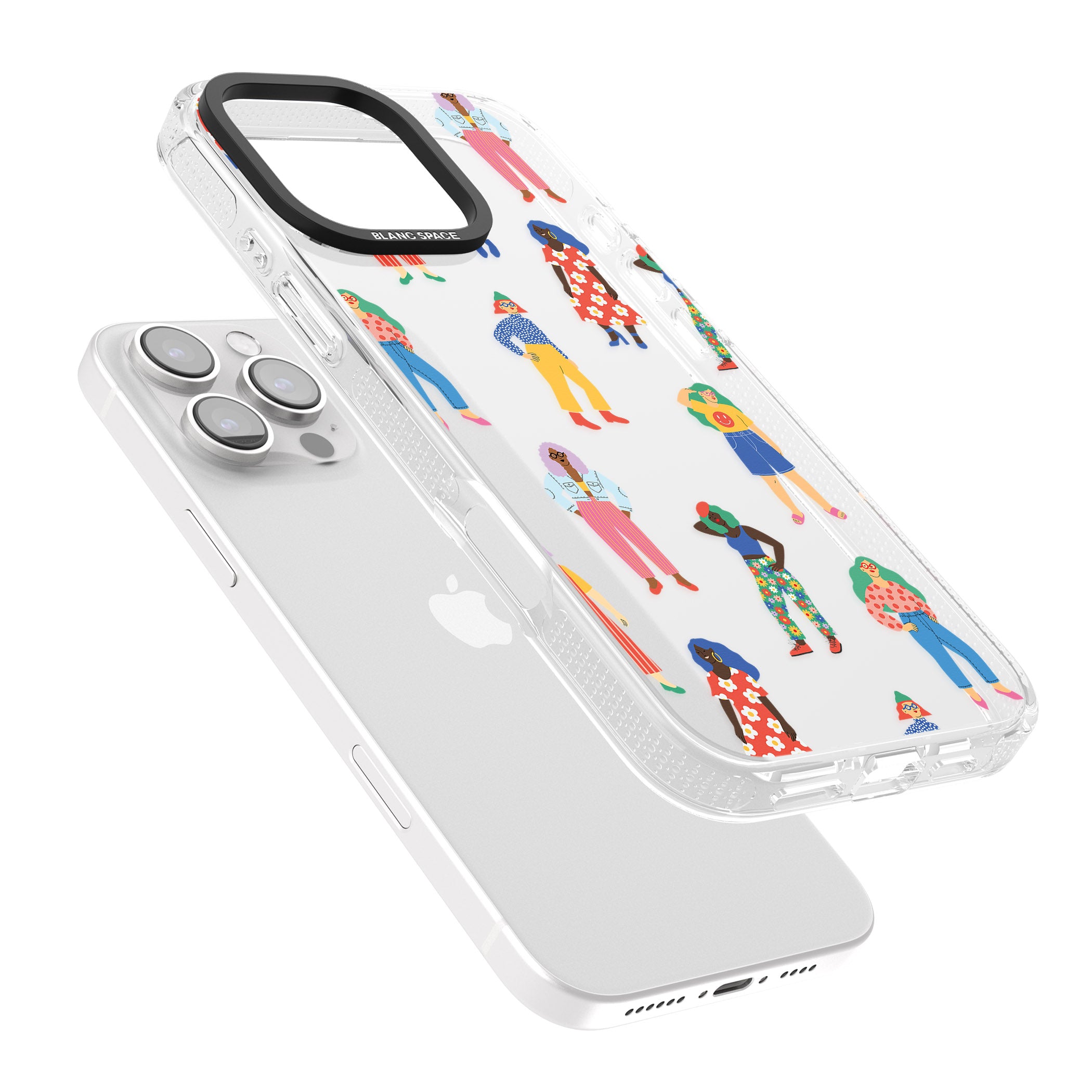 Girls Pattern iPhone 16 Pro Max / 16 Pro Clear Case Impact Air - Blanc Space