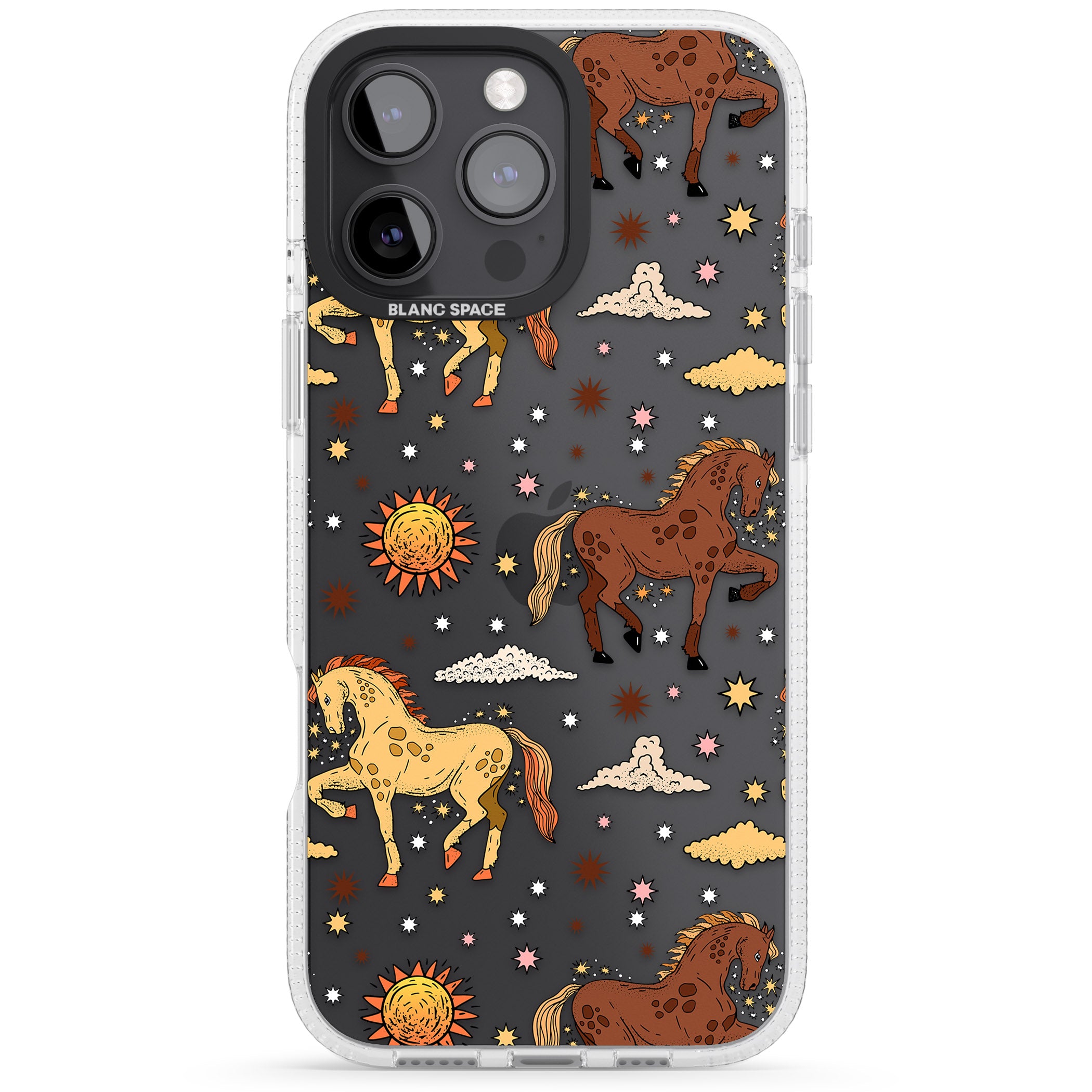 Boho Celestial Wild Horses iPhone 16 Pro Max / 16 Pro Clear Case Impact Air - Blanc Space