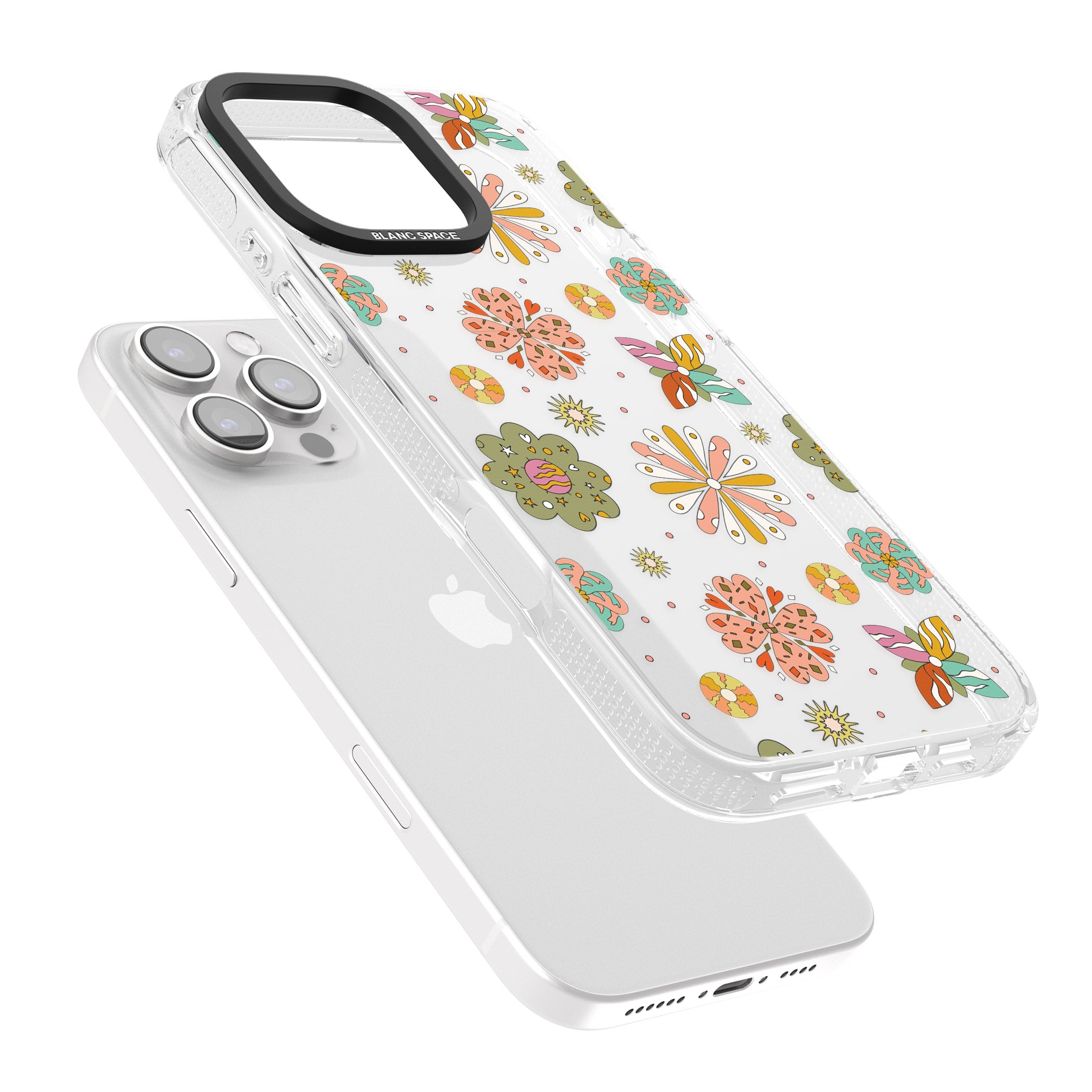 Boho Celestial Psychedelic Floral iPhone 16 Pro Max / 16 Pro Clear Case Impact Air - Blanc Space
