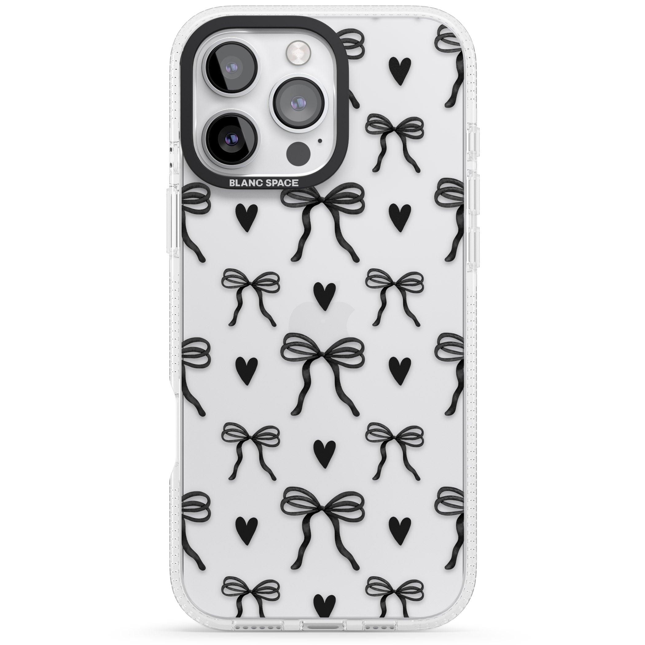 Black Bows & Hearts iPhone 16 Pro Max / 16 Pro Clear Case Impact Air - Blanc Space