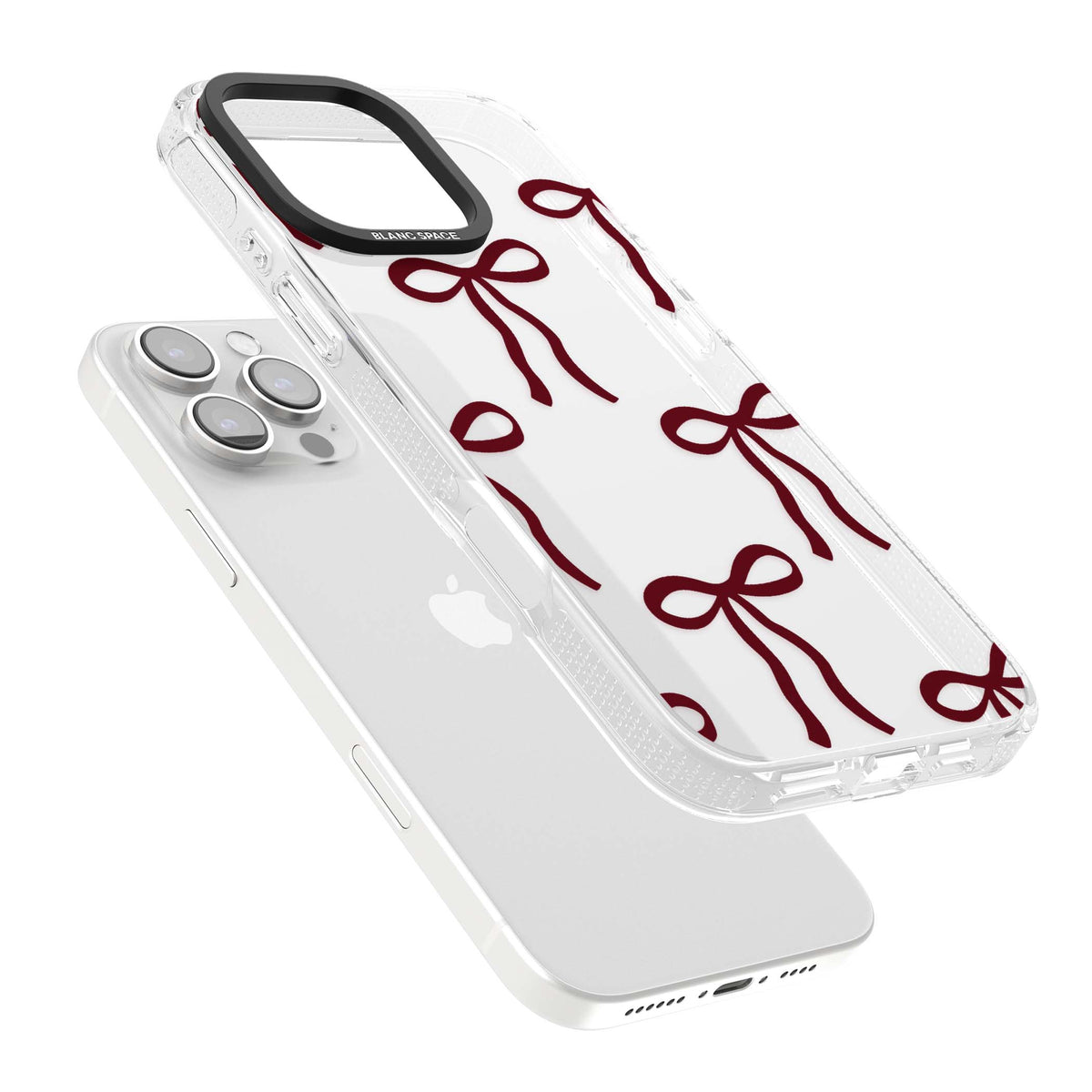 Burgundy Bows coquette iPhone case featuring hand-drawn burgundy red bows on a clear background | Clear Case Impact Air case for iPhone 16 Pro, iPhone 16 Pro Max