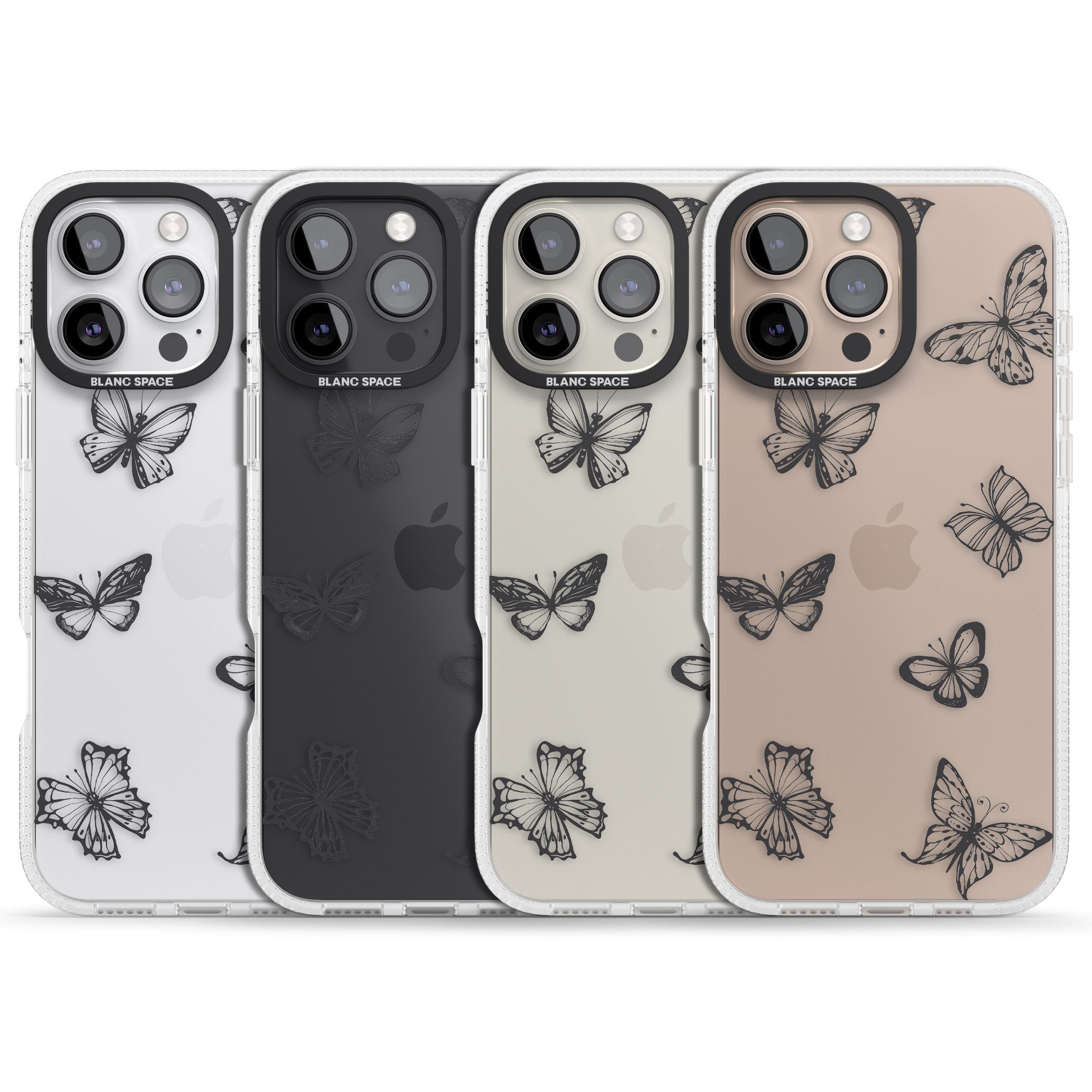 Grey Butterfly Line Pattern iPhone 16 Pro Max / 16 Pro Clear Case Impact Air - Blanc Space