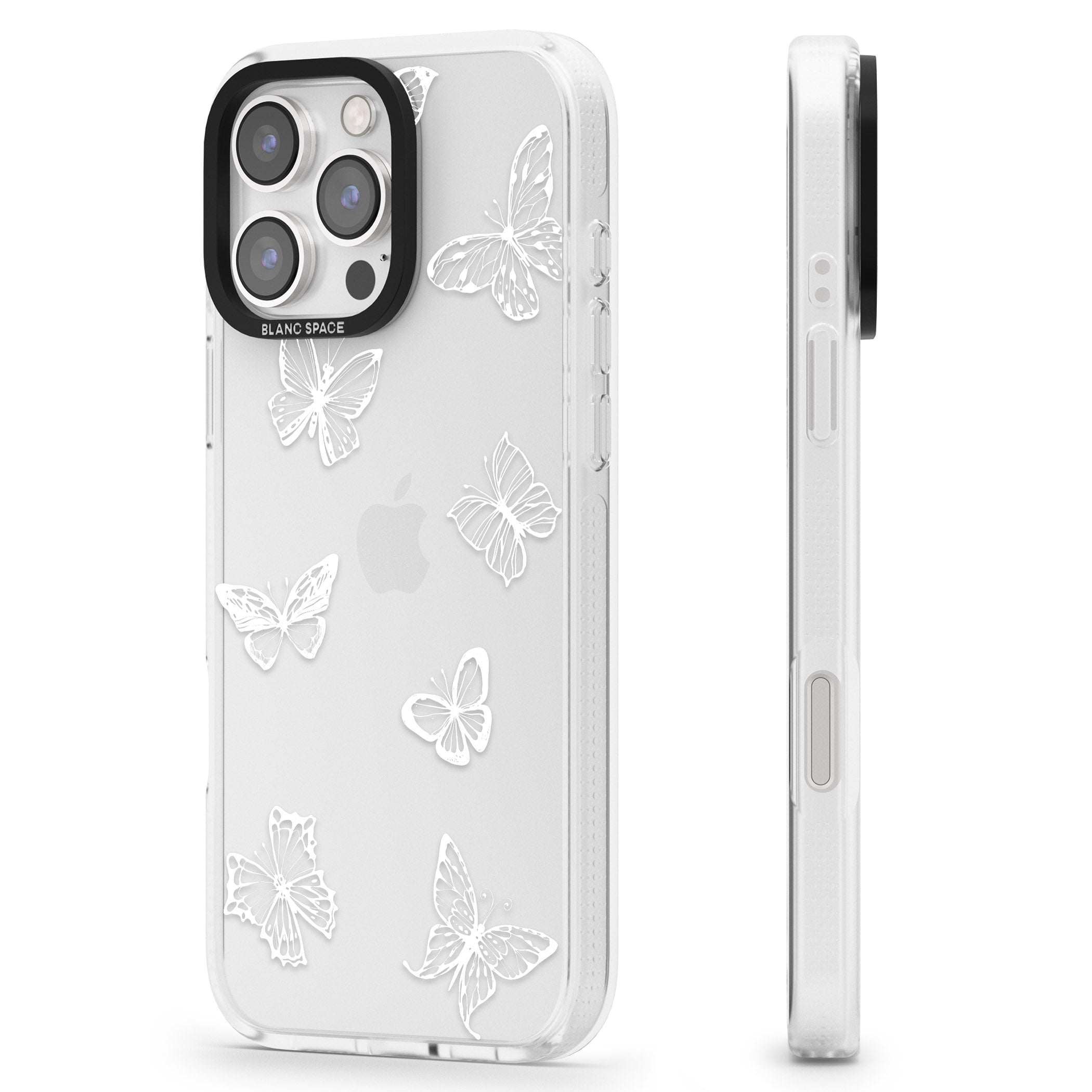White Butterfly Line Pattern iPhone 16 Pro Max / 16 Pro Clear Case Impact Air - Blanc Space