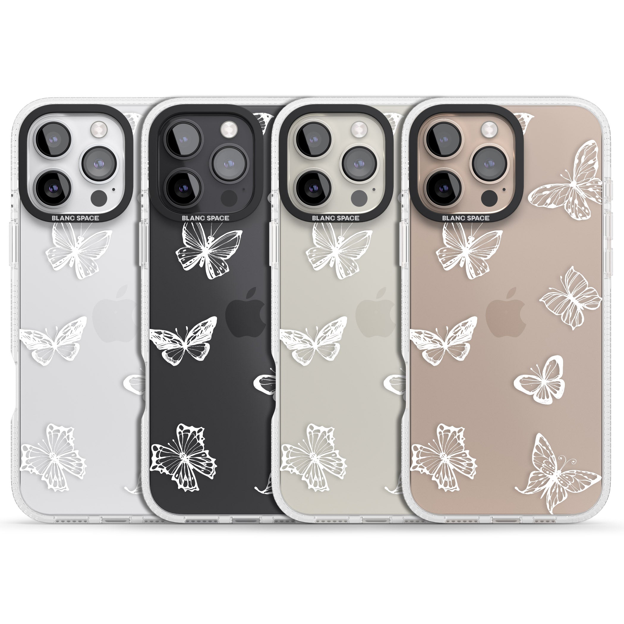 White Butterfly Line Pattern iPhone 16 Pro Max / 16 Pro Clear Case Impact Air - Blanc Space