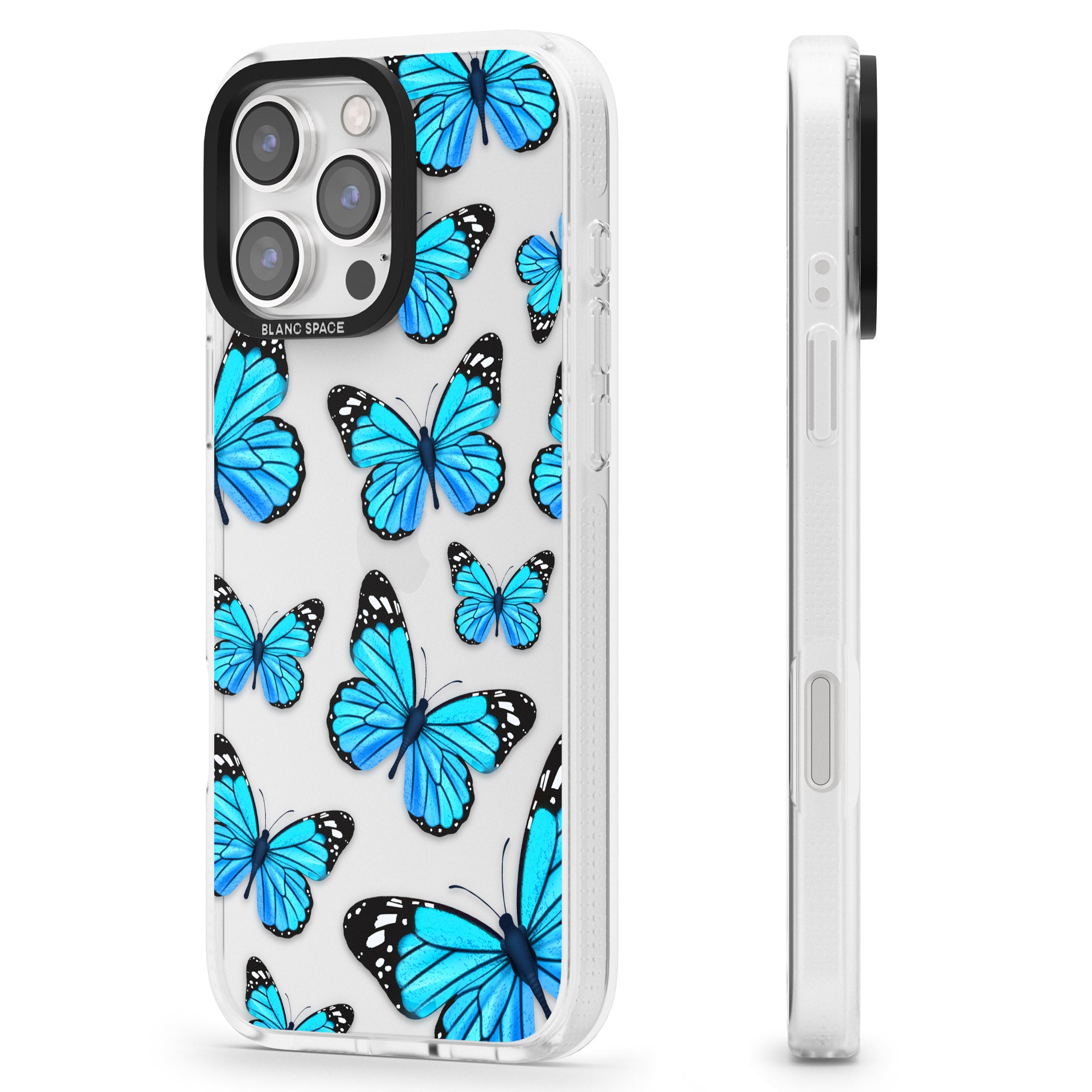 Blue Butterflies iPhone 16 Pro Max / 16 Pro Clear Case Impact Air - Blanc Space