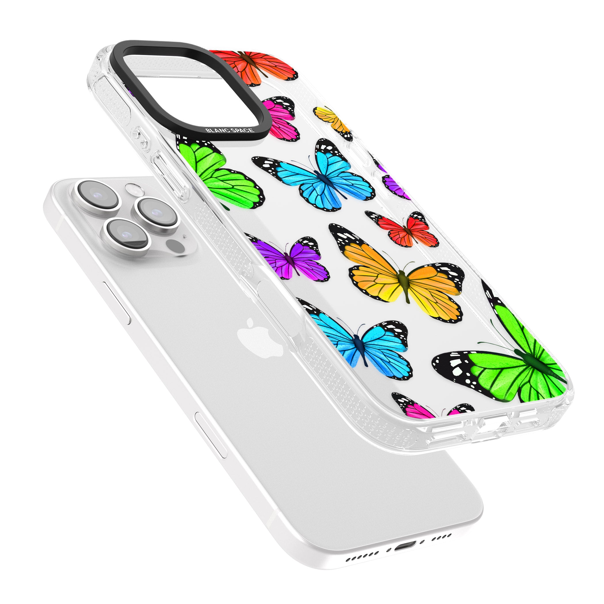 Vibrant Butterflies iPhone 16 Pro Max / 16 Pro Clear Case Impact Air - Blanc Space
