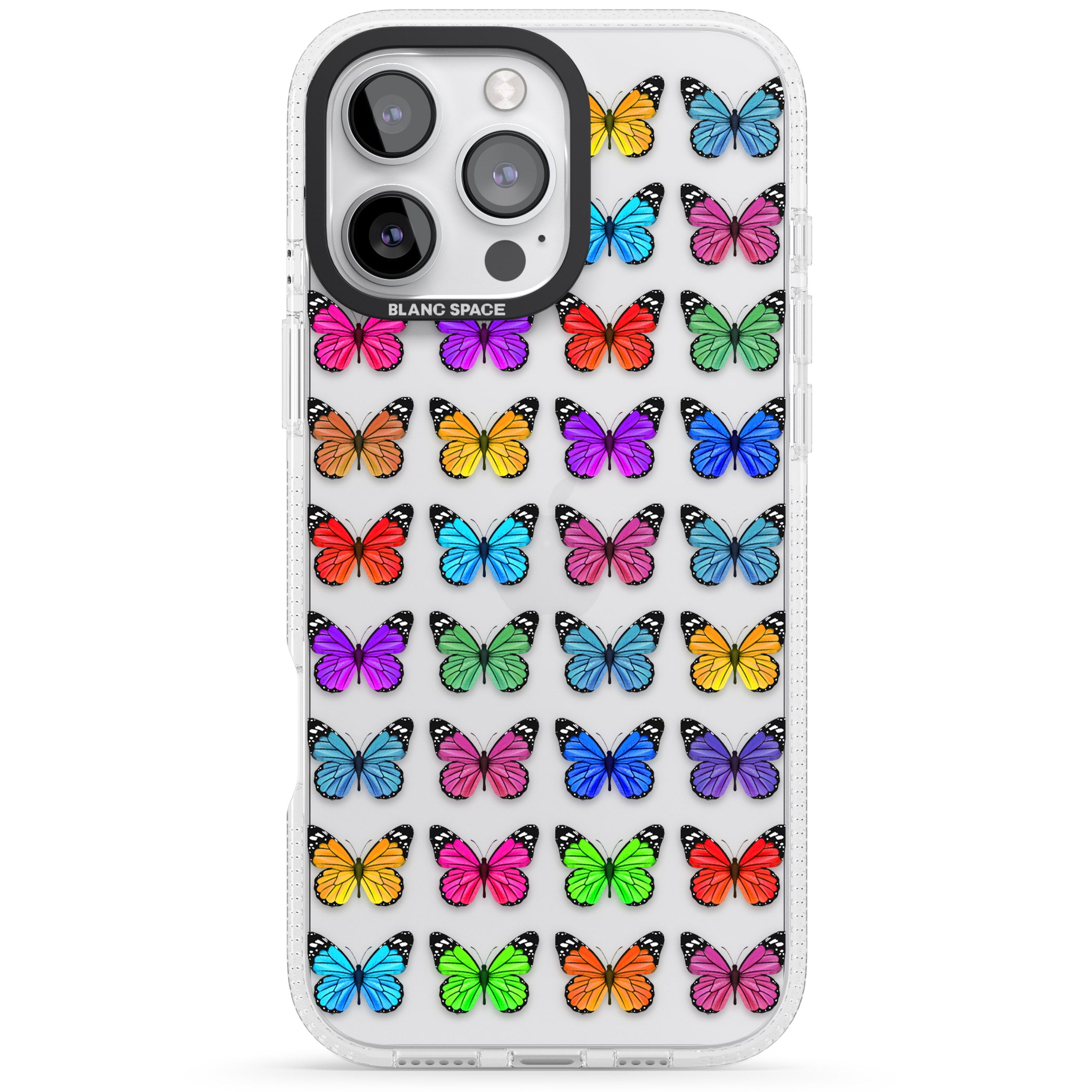 Colourful Butterfly Pattern iPhone 16 Pro Max / 16 Pro Clear Case Impact Air - Blanc Space