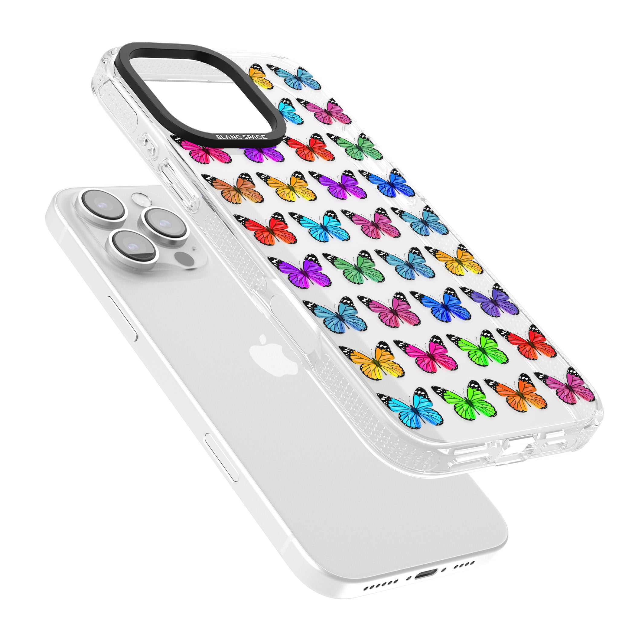 Colourful Butterfly Pattern iPhone 16 Pro Max / 16 Pro Clear Case Impact Air - Blanc Space