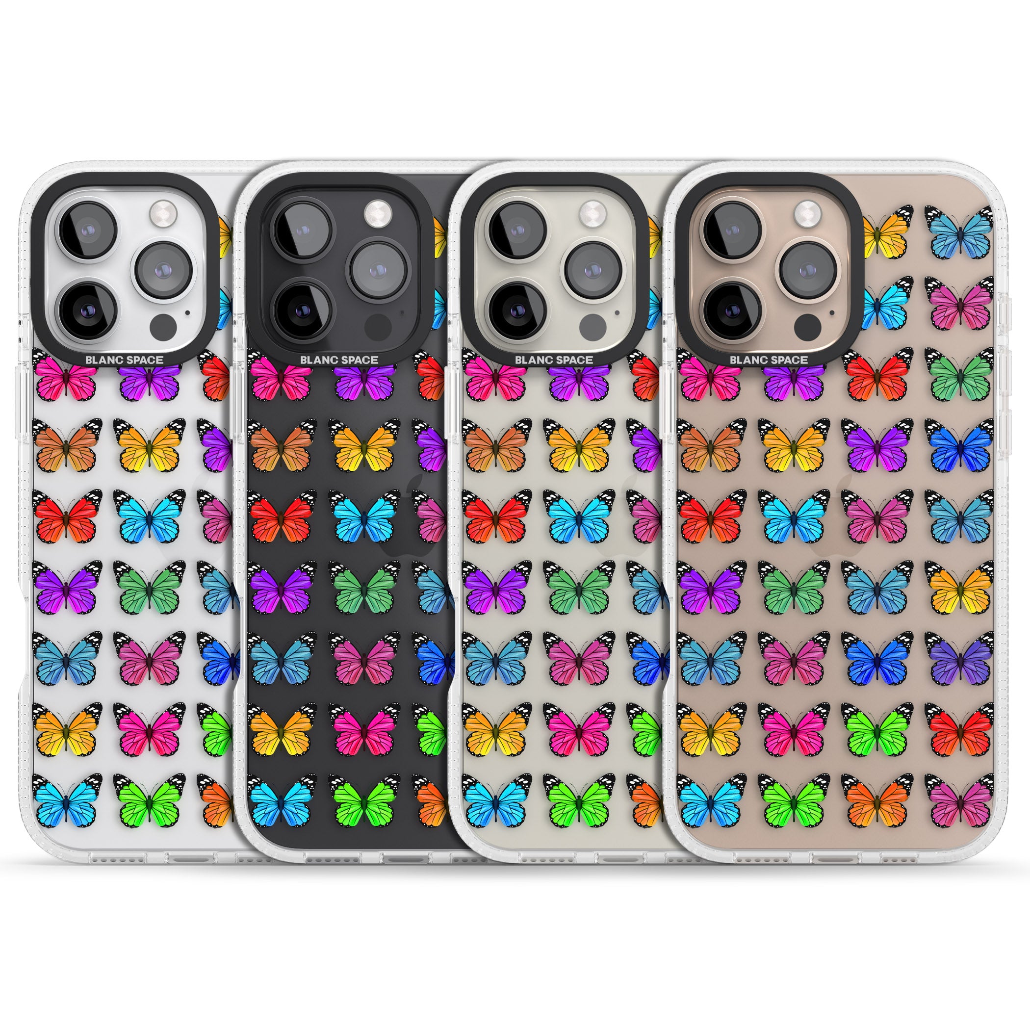 Colourful Butterfly Pattern iPhone 16 Pro Max / 16 Pro Clear Case Impact Air - Blanc Space