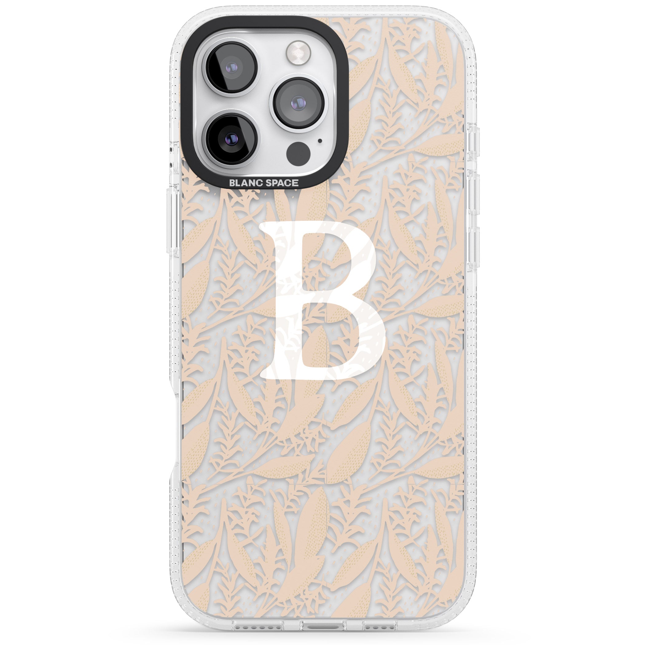 Personalised Subtle Monogram Abstract Floral iPhone 16 Pro Max / 16 Pro Clear Case Impact Air - Blanc Space