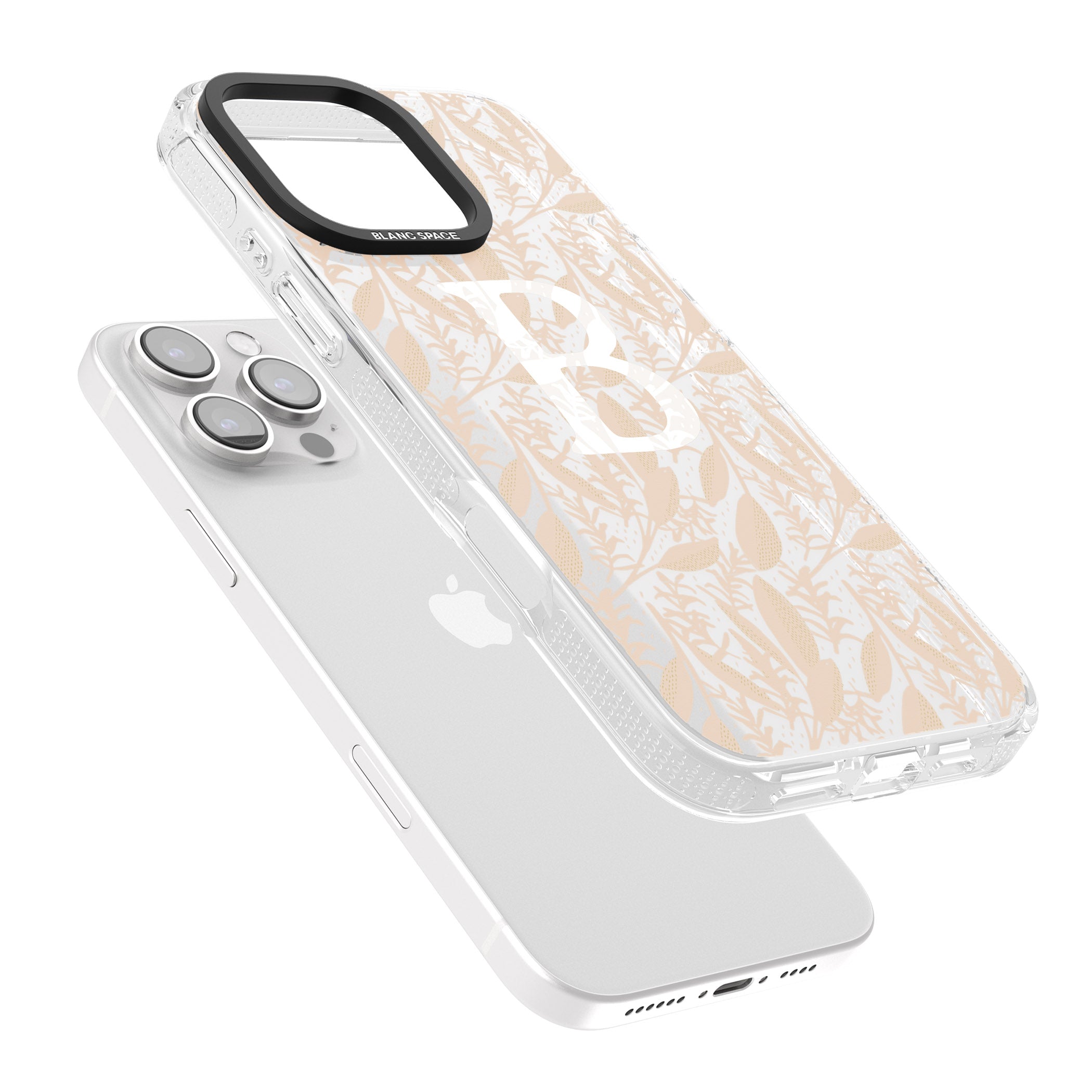 Personalised Subtle Monogram Abstract Floral iPhone 16 Pro Max / 16 Pro Clear Case Impact Air - Blanc Space