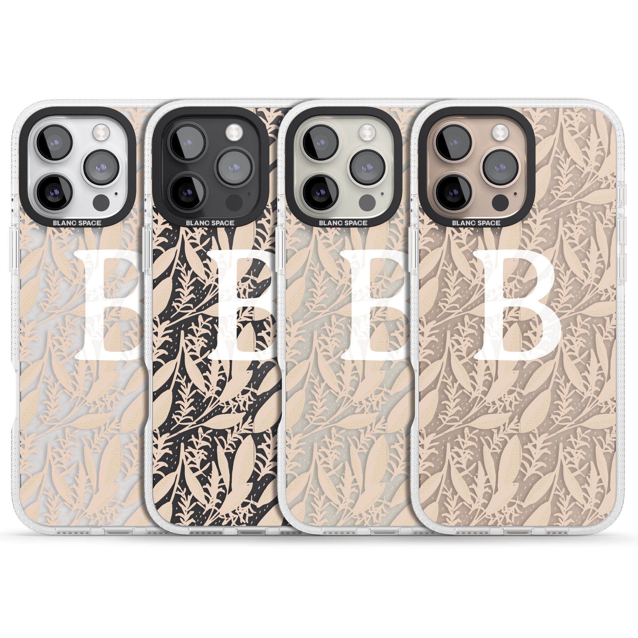 Personalised Subtle Monogram Abstract Floral iPhone 16 Pro Max / 16 Pro Clear Case Impact Air - Blanc Space