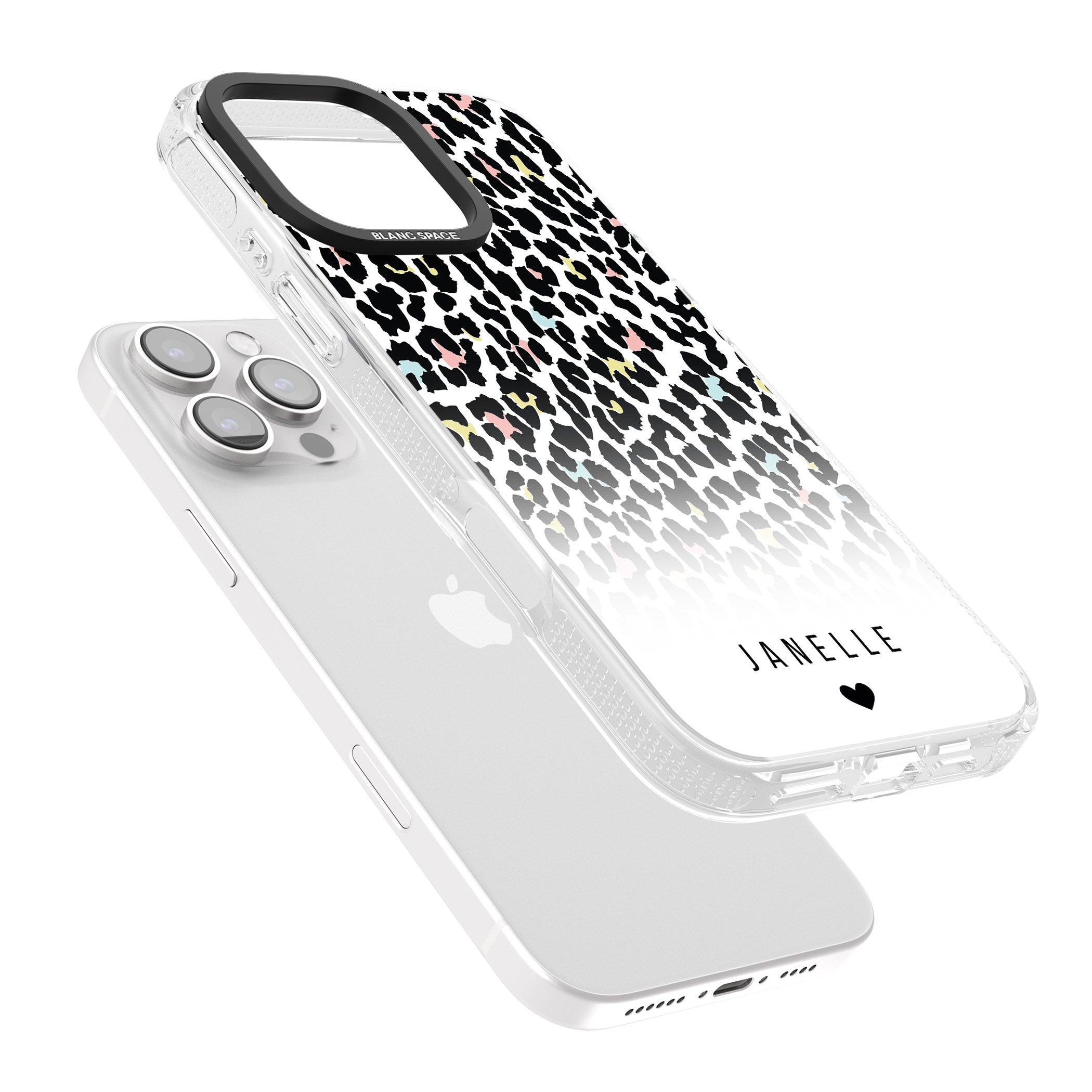 Personalised Pastel Leopard Spots iPhone 16 Pro Max / 16 Pro Clear Case Impact Air - Blanc Space
