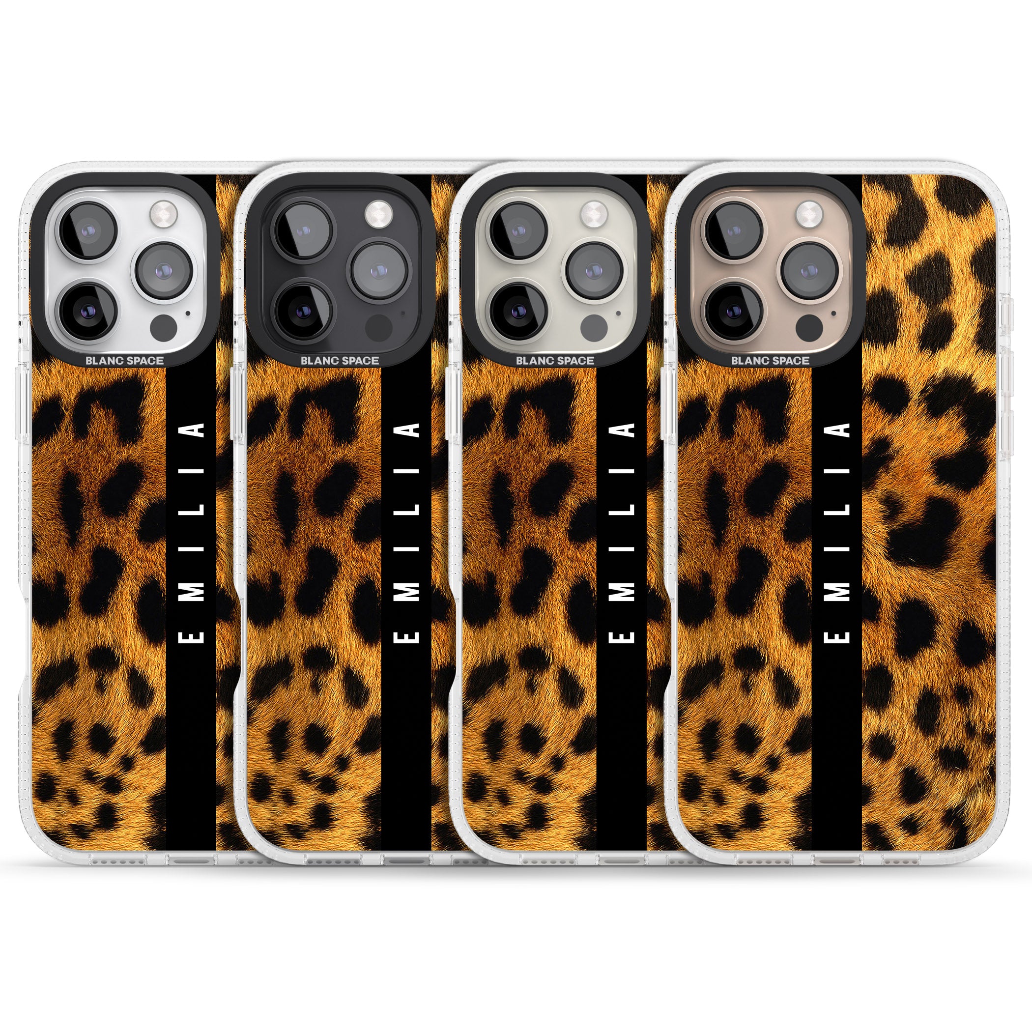 Personalised Leopard Print iPhone 16 Pro Max / 16 Pro Clear Case Impact Air - Blanc Space