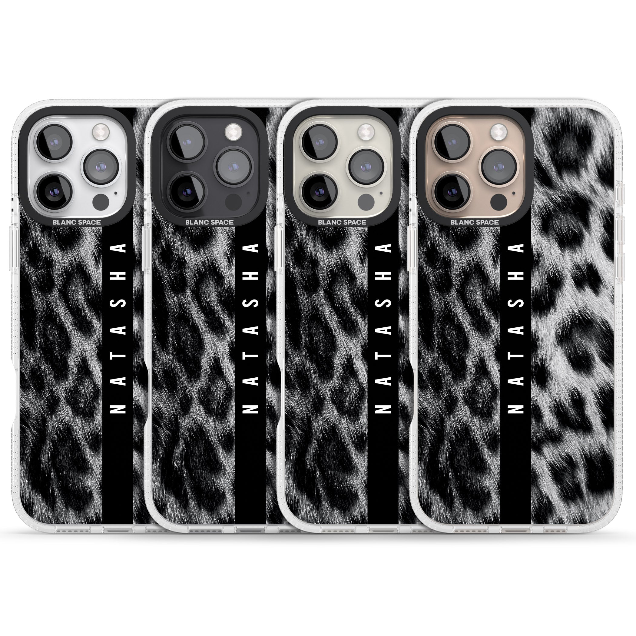 Personalised Snow Leopard Print iPhone 16 Pro Max / 16 Pro Clear Case Impact Air - Blanc Space