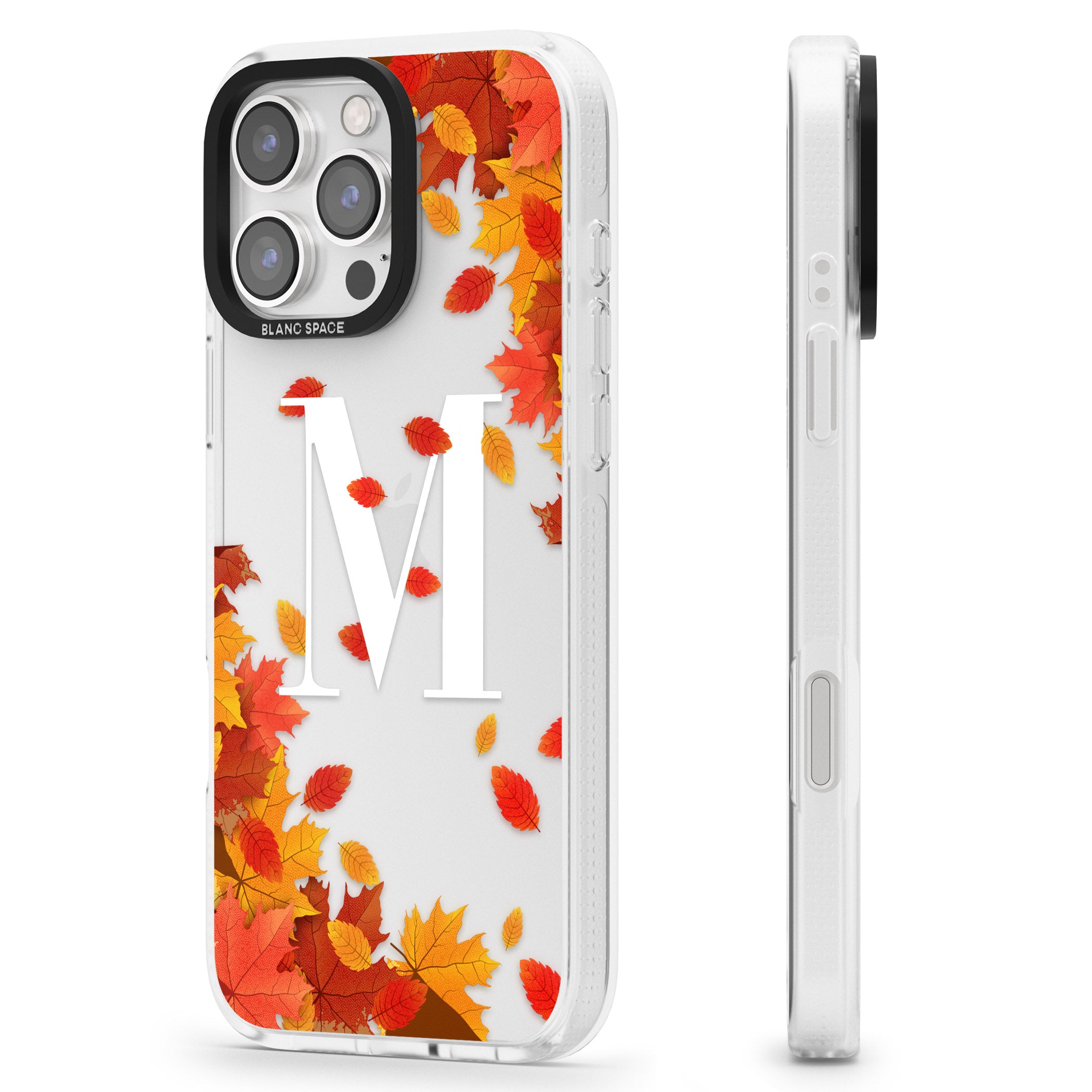 Personalised Monogram Autumn Leaves iPhone 16 Pro Max / 16 Pro Clear Case Impact Air - Blanc Space