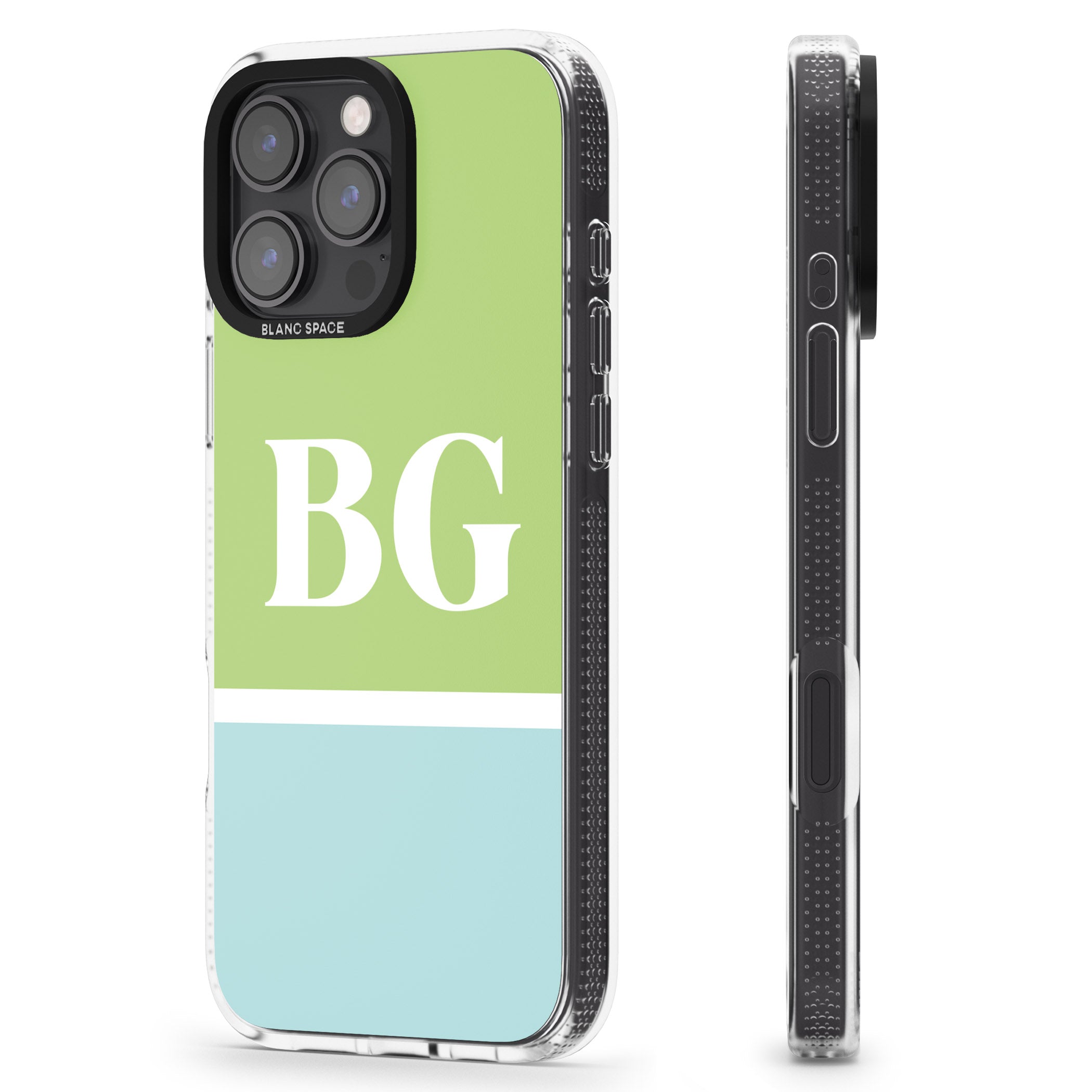 Personalised Colourblock: Green & Turquoise iPhone 16 Pro Max / 16 Pro Clear Case Impact Air - Blanc Space