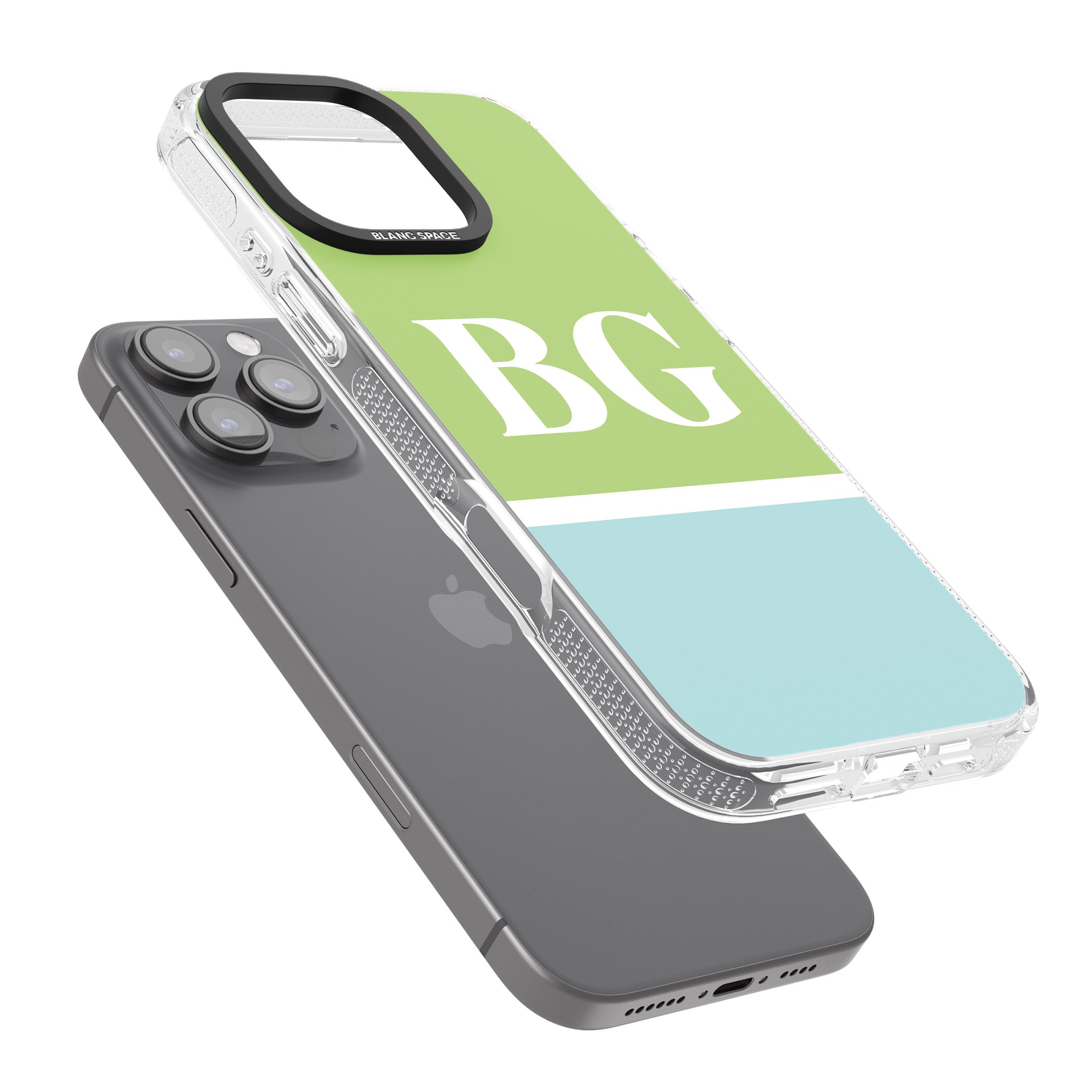 Personalised Colourblock: Green & Turquoise iPhone 16 Pro Max / 16 Pro Clear Case Impact Air - Blanc Space