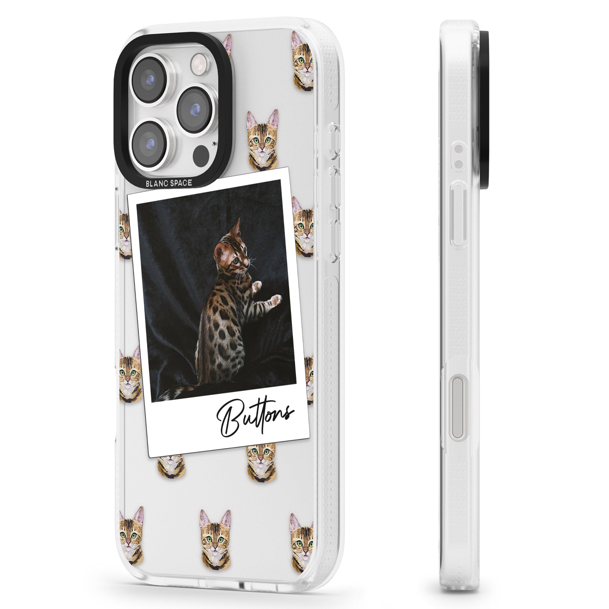 Personalised Bengal Cat Photo iPhone 16 Pro Max / 16 Pro Clear Case Impact Air - Blanc Space