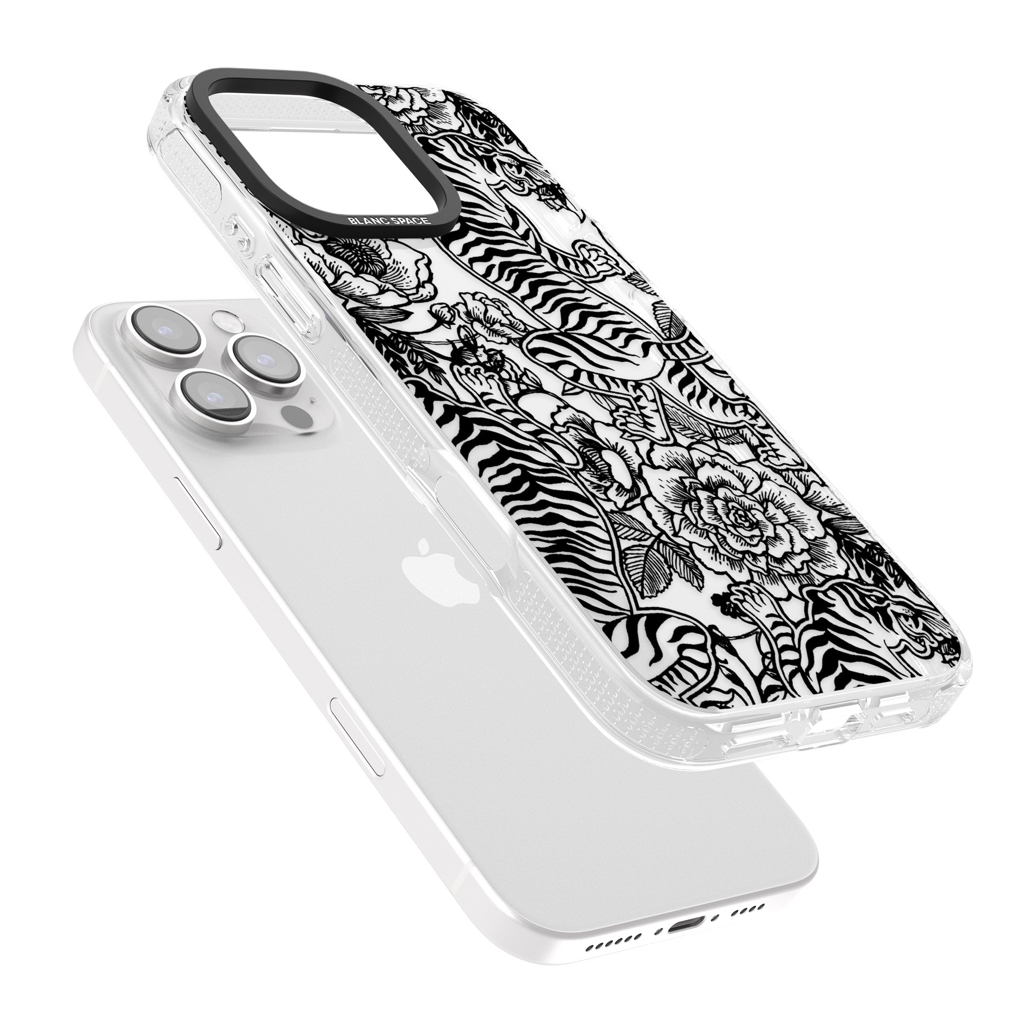 Personalised Chinese Tiger Pattern iPhone 16 Pro Max / 16 Pro Clear Case Impact Air - Blanc Space