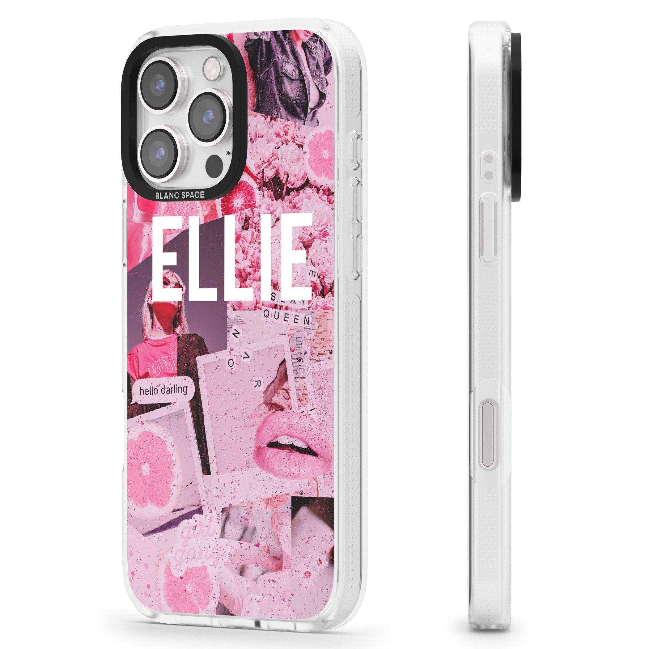 Personalised Sweet Pink Fashion Collage iPhone 16 Pro Max / 16 Pro Clear Case Impact Air - Blanc Space