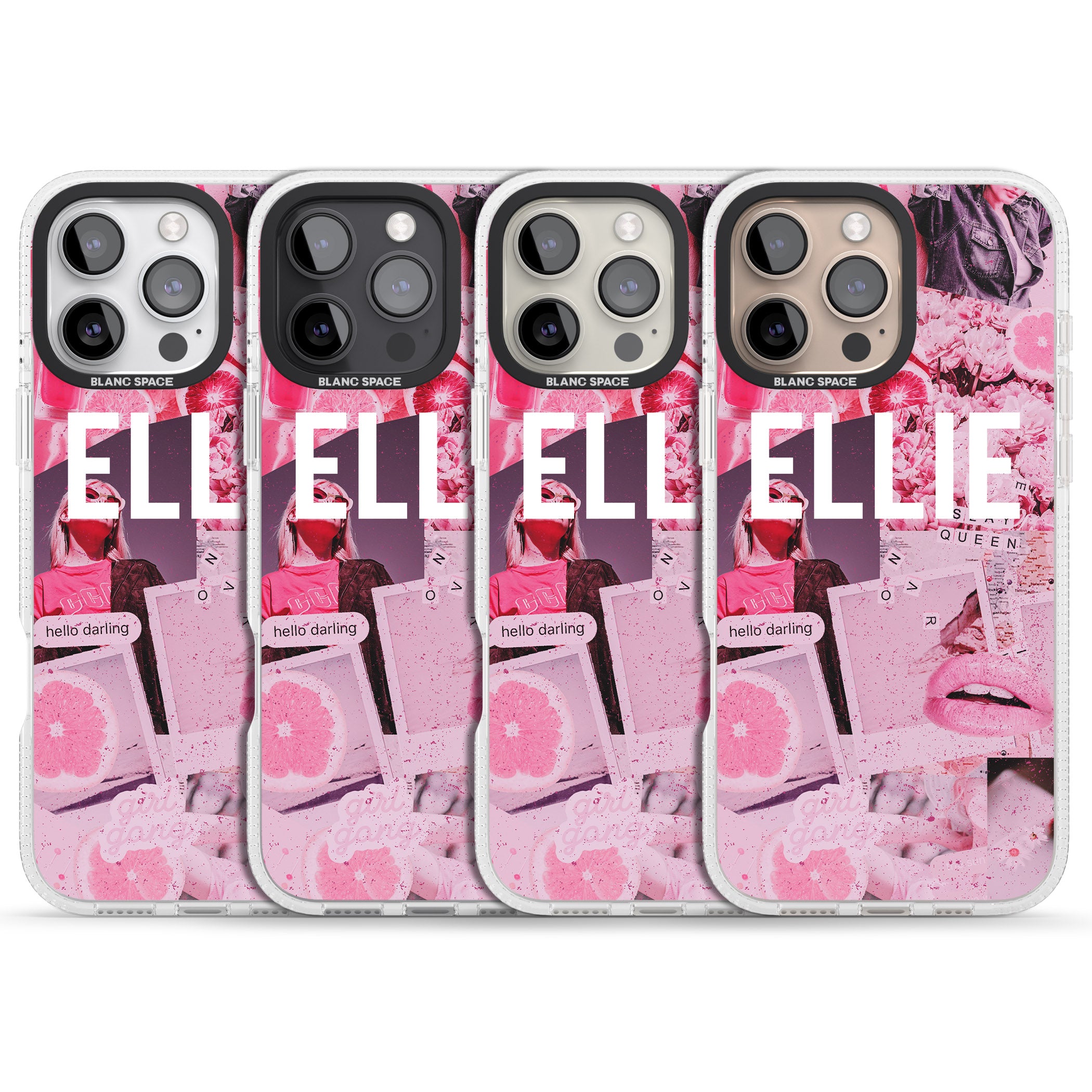 Personalised Sweet Pink Fashion Collage iPhone 16 Pro Max / 16 Pro Clear Case Impact Air - Blanc Space