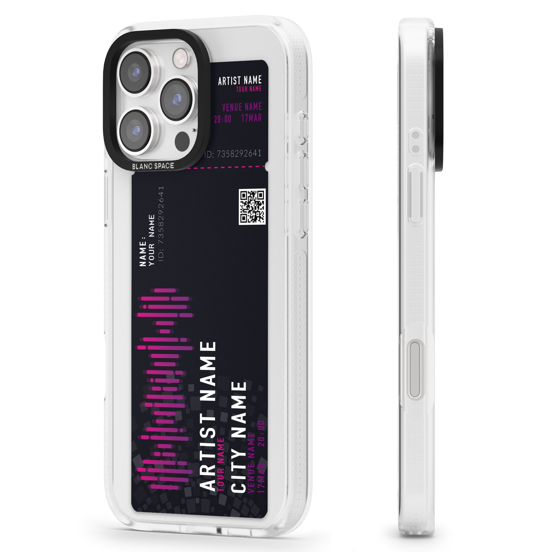 Personalised Concert Ticket iPhone 16 Pro Max / 16 Pro Clear Case Impact Air - Blanc Space