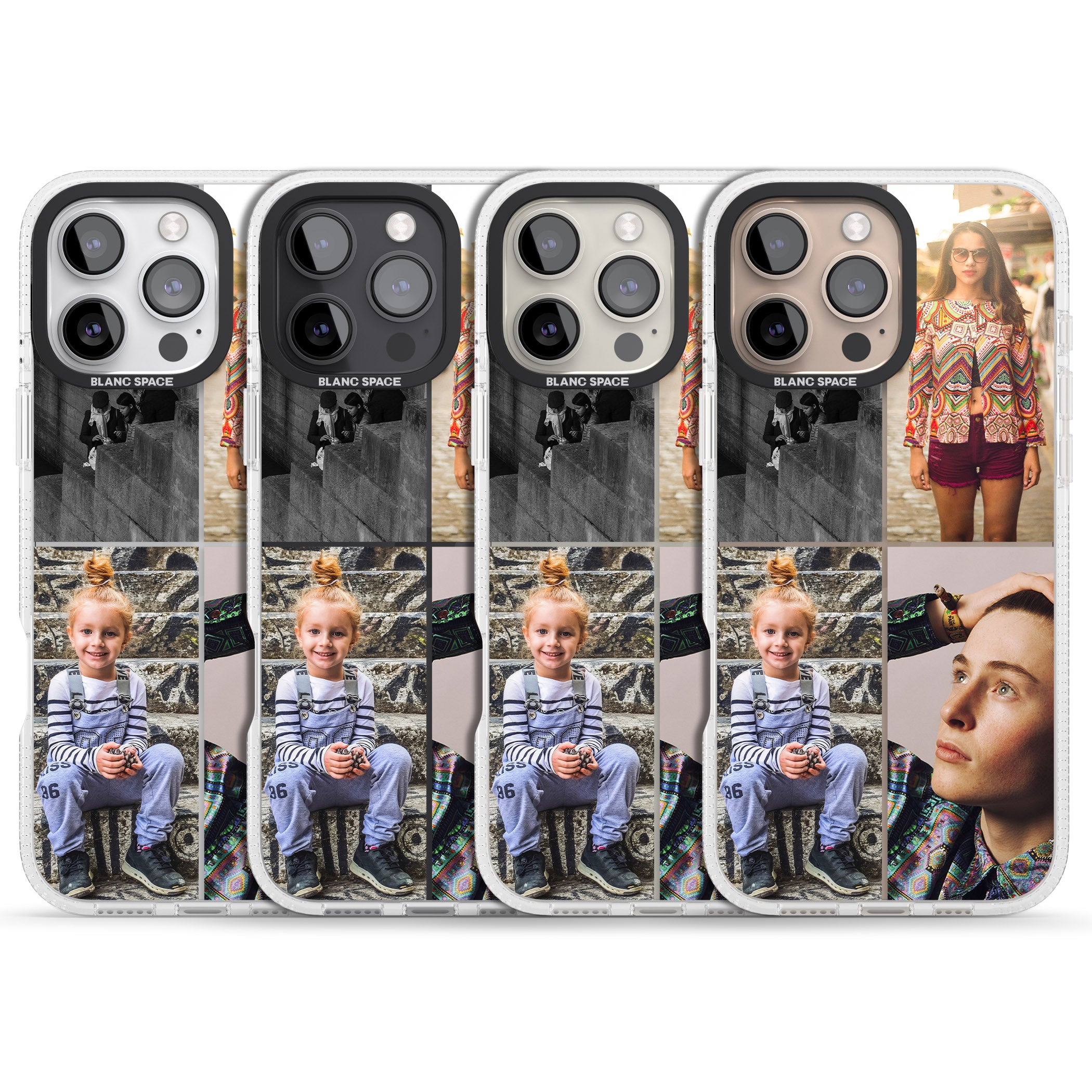 Personalised 4 Photo Grid iPhone 16 Pro Max / 16 Pro Clear Case Impact Air - Blanc Space