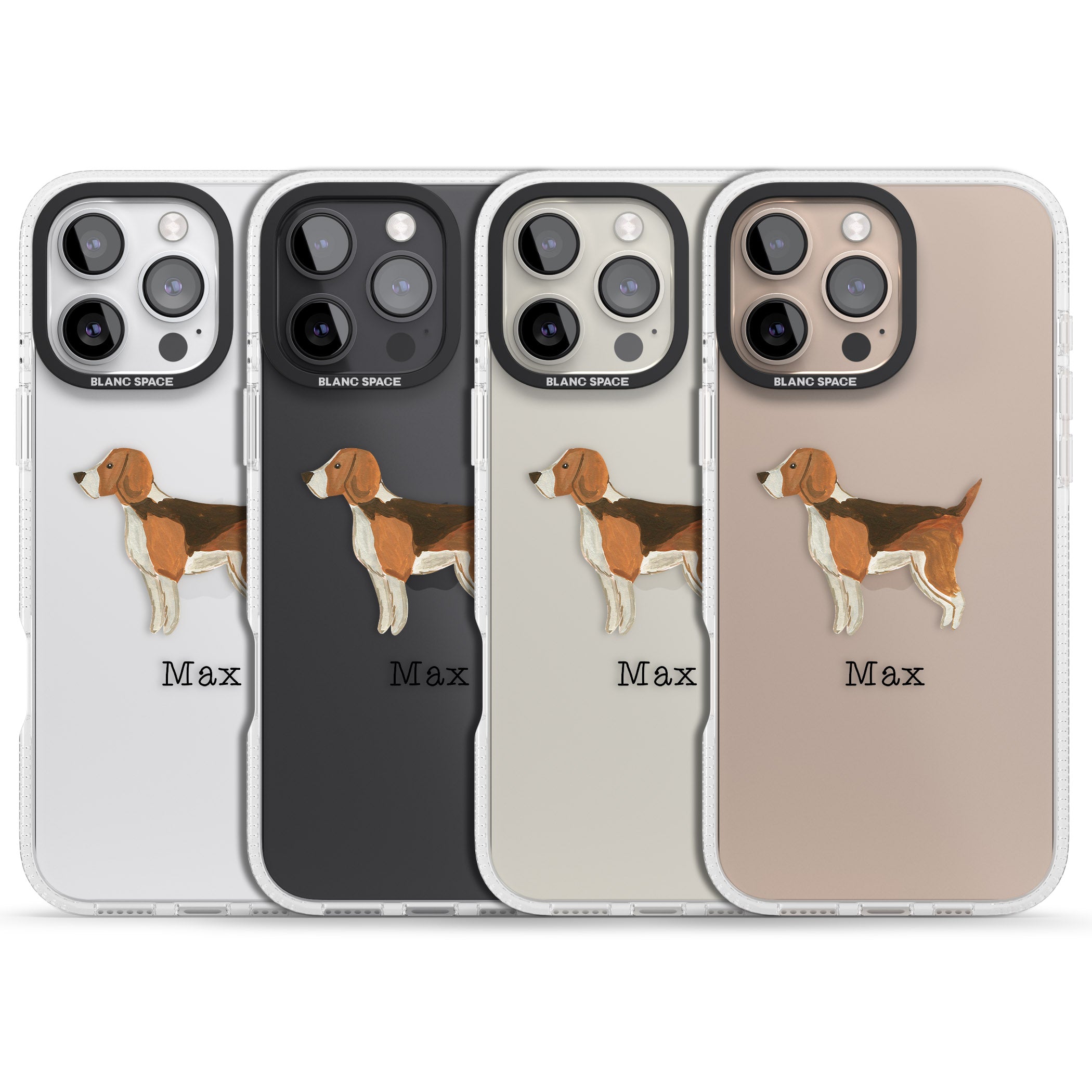 Personalised Hand Painted Beagle iPhone 16 Pro Max / 16 Pro Clear Case Impact Air - Blanc Space