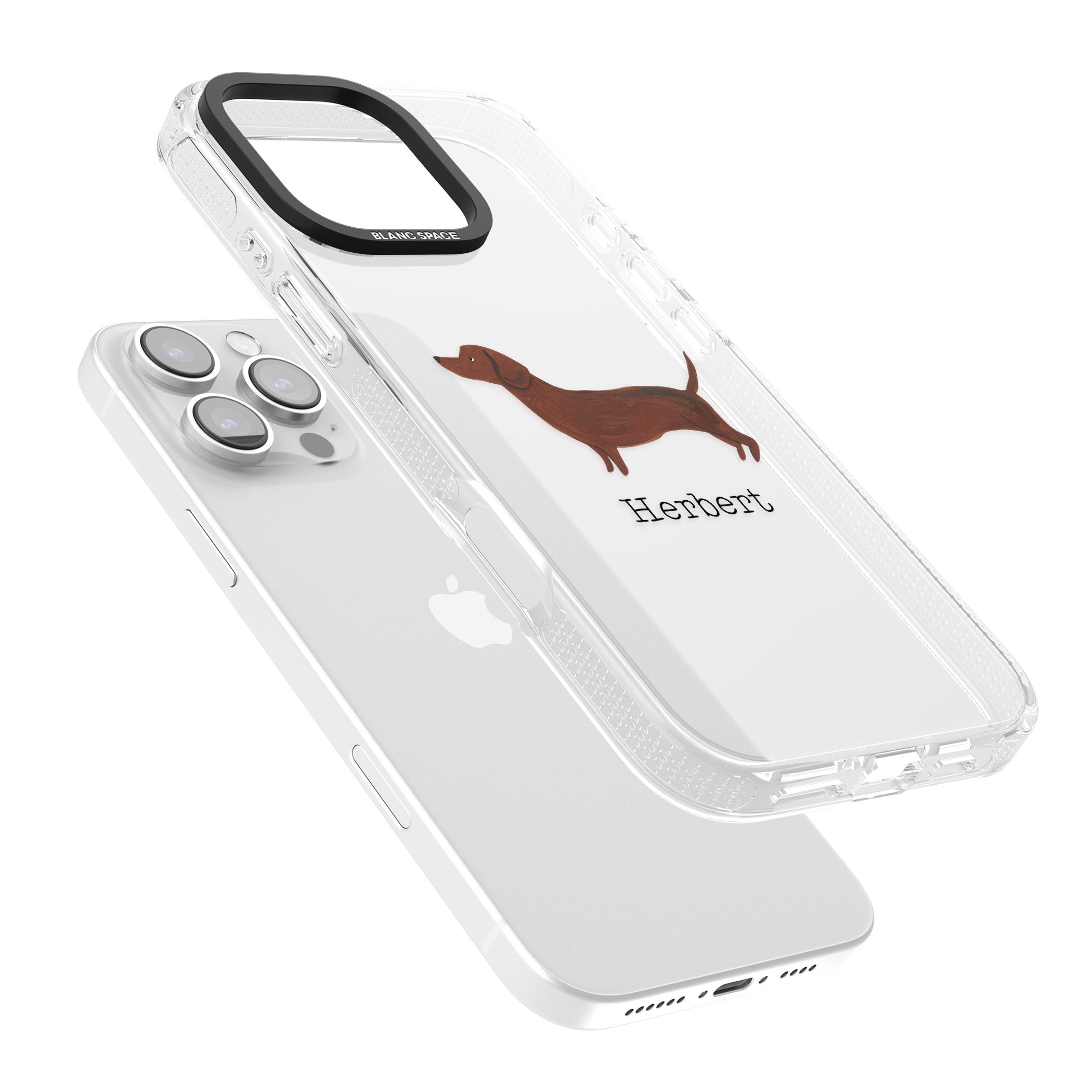 Personalised Hand Painted Sausage Dog iPhone 16 Pro Max / 16 Pro Clear Case Impact Air - Blanc Space