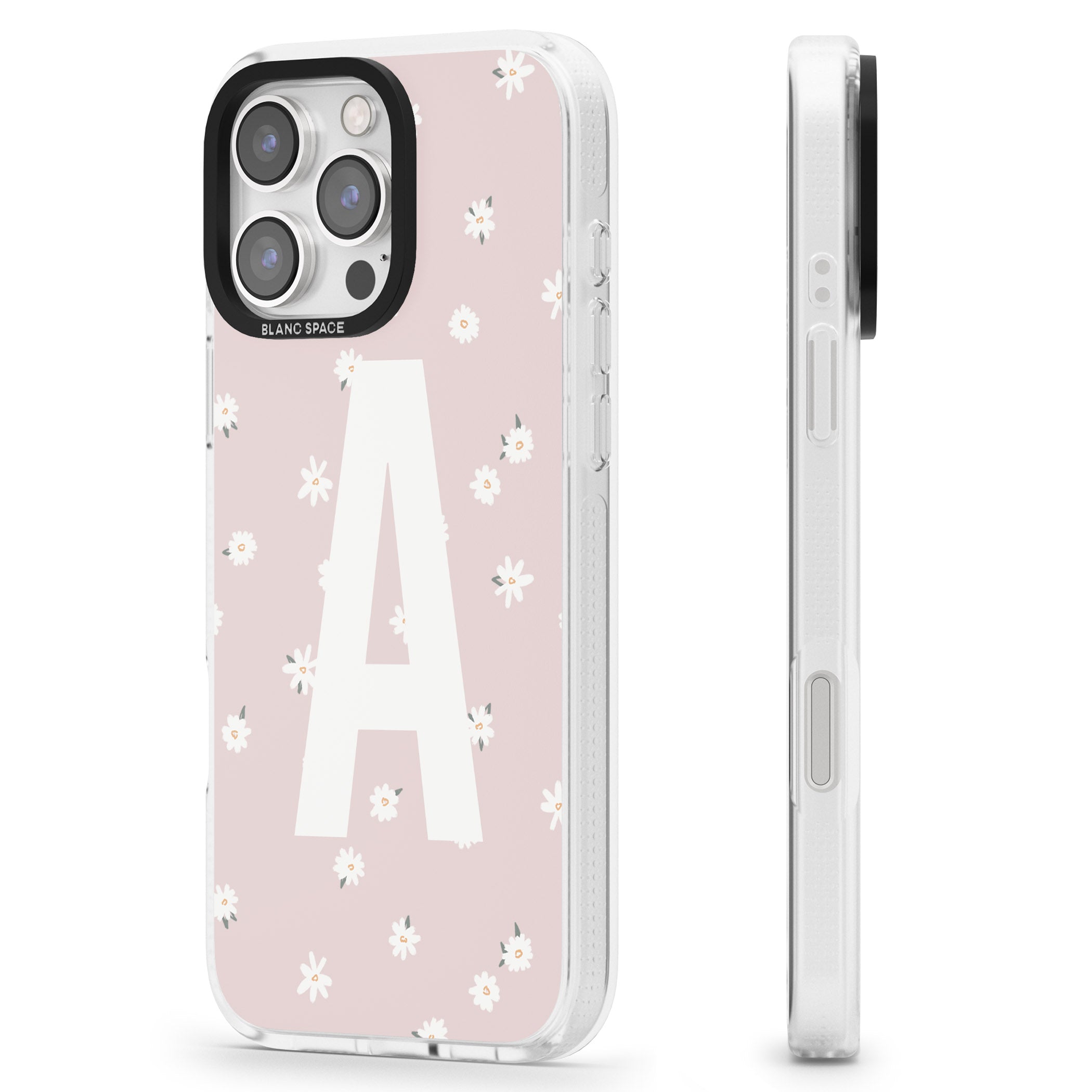 Personalised Pink Daisy Personalised iPhone 16 Pro Max / 16 Pro Clear Case Impact Air - Blanc Space