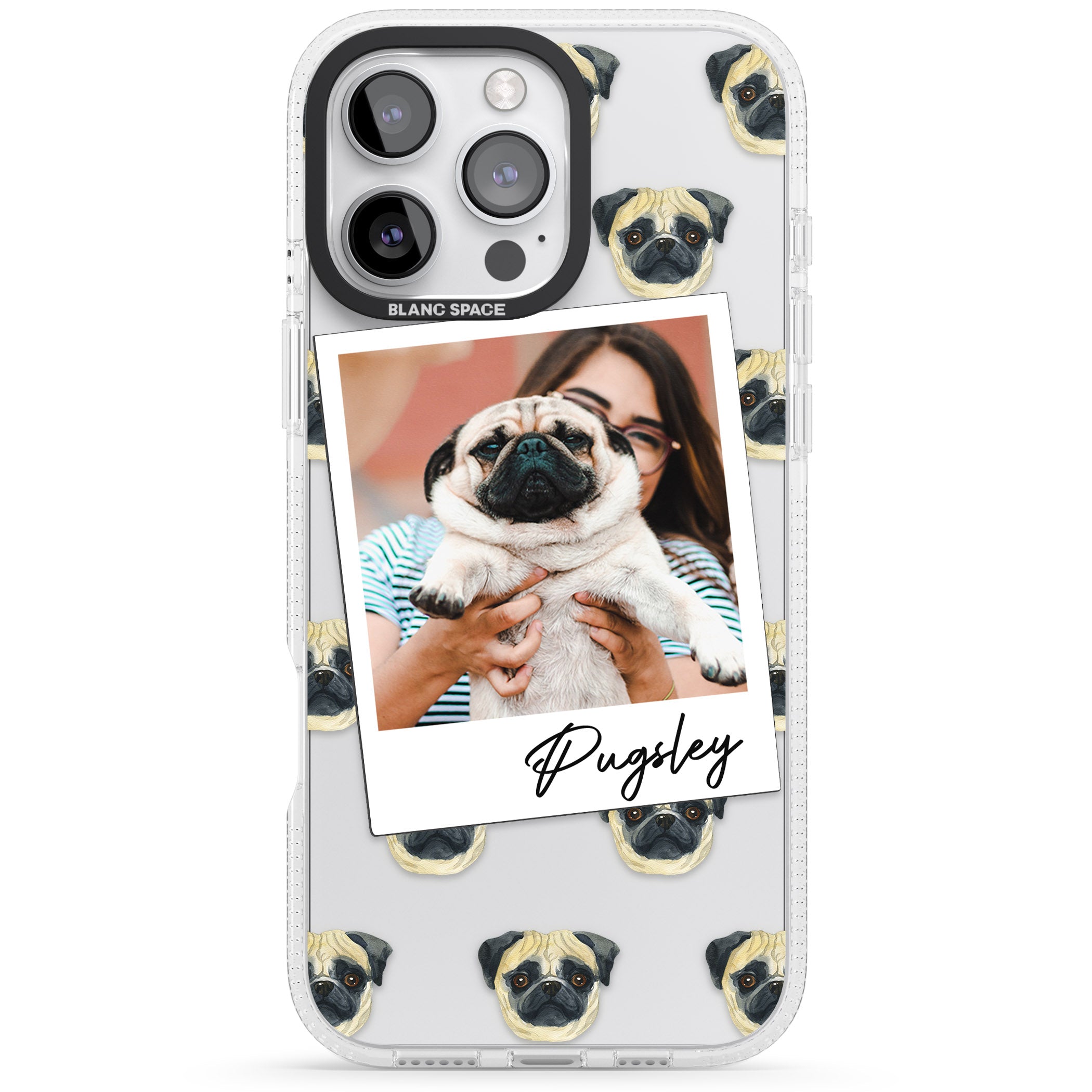 Personalised Pug - Dog Photo iPhone 16 Pro Max / 16 Pro Clear Case Impact Air - Blanc Space