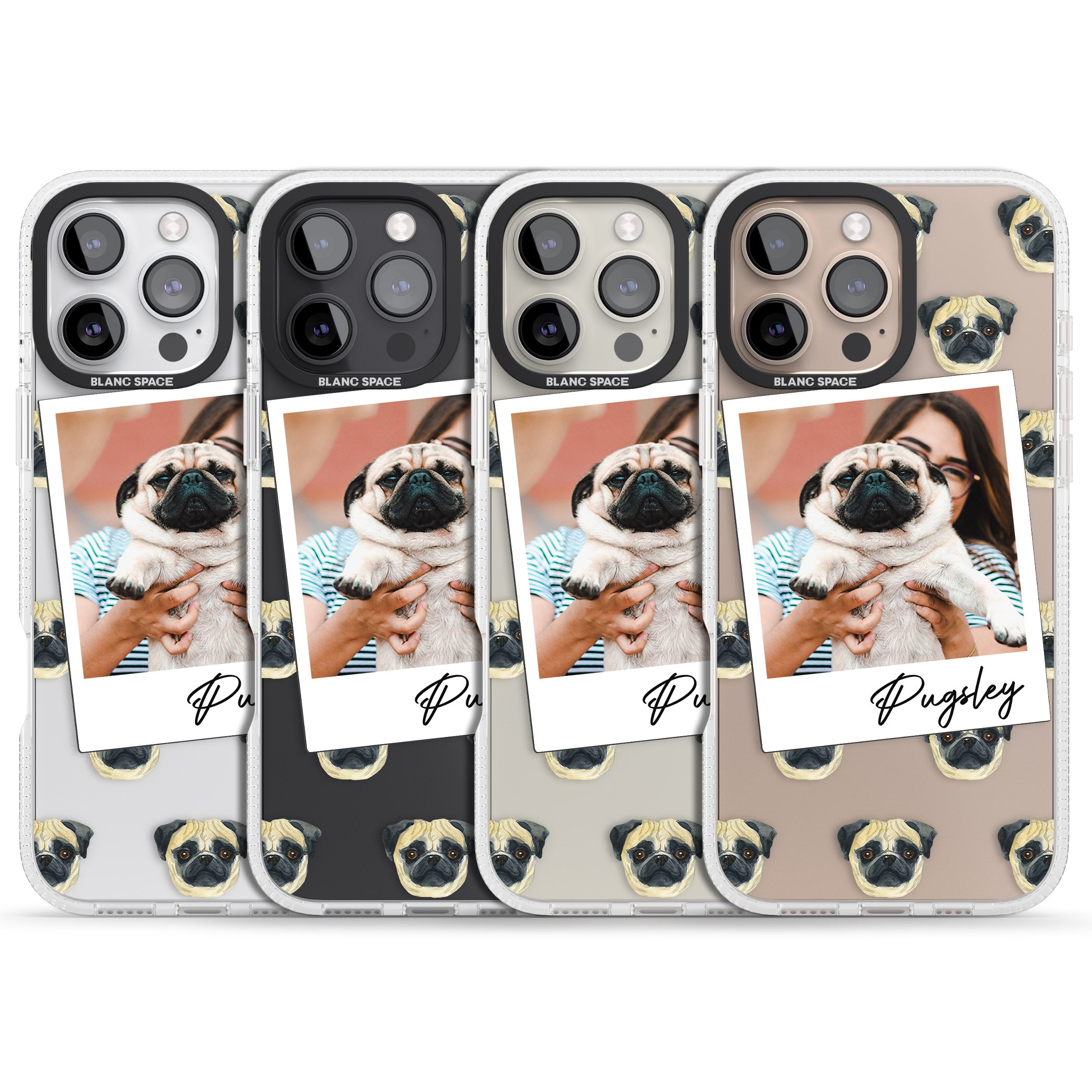 Personalised Pug - Dog Photo iPhone 16 Pro Max / 16 Pro Clear Case Impact Air - Blanc Space