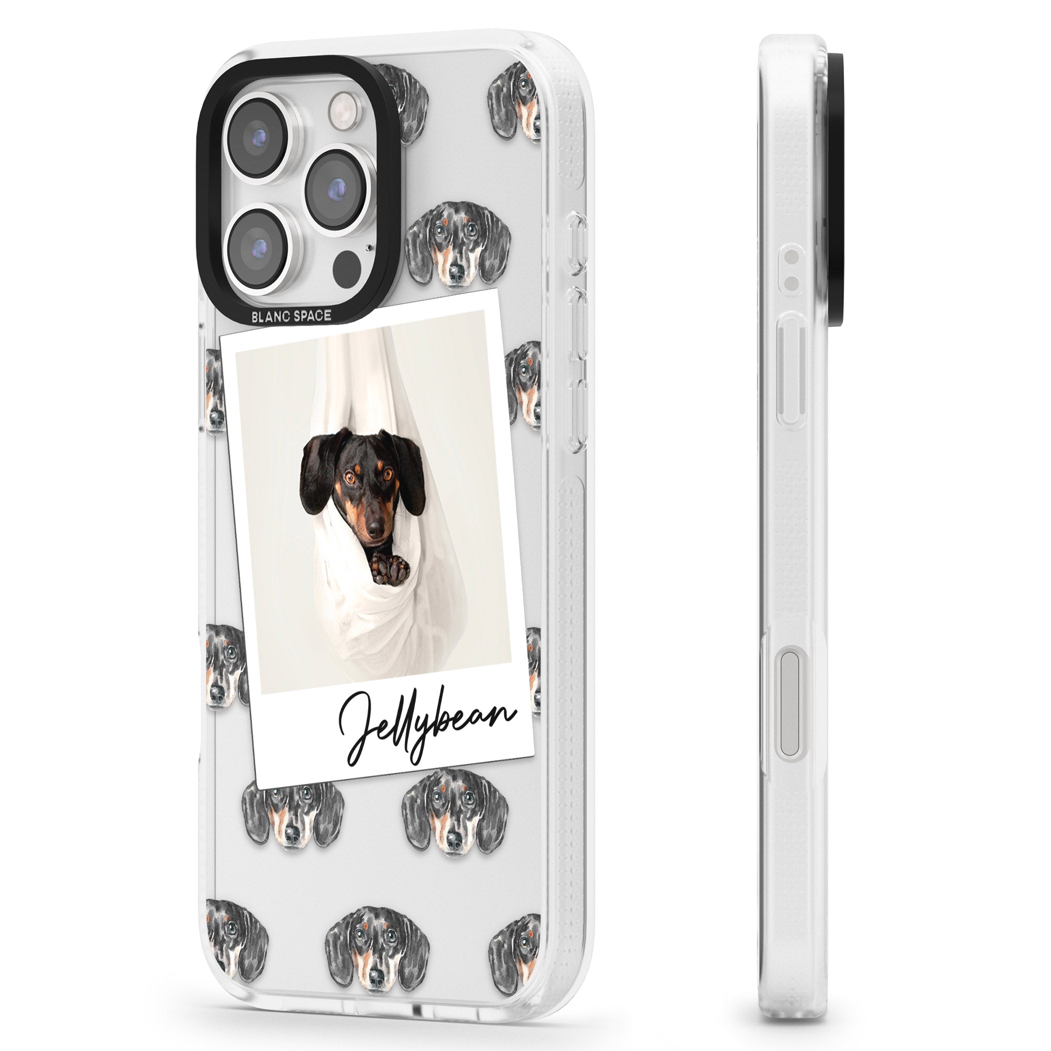 Personalised Dachshund, Black- Dog Photo iPhone 16 Pro Max / 16 Pro Clear Case Impact Air - Blanc Space