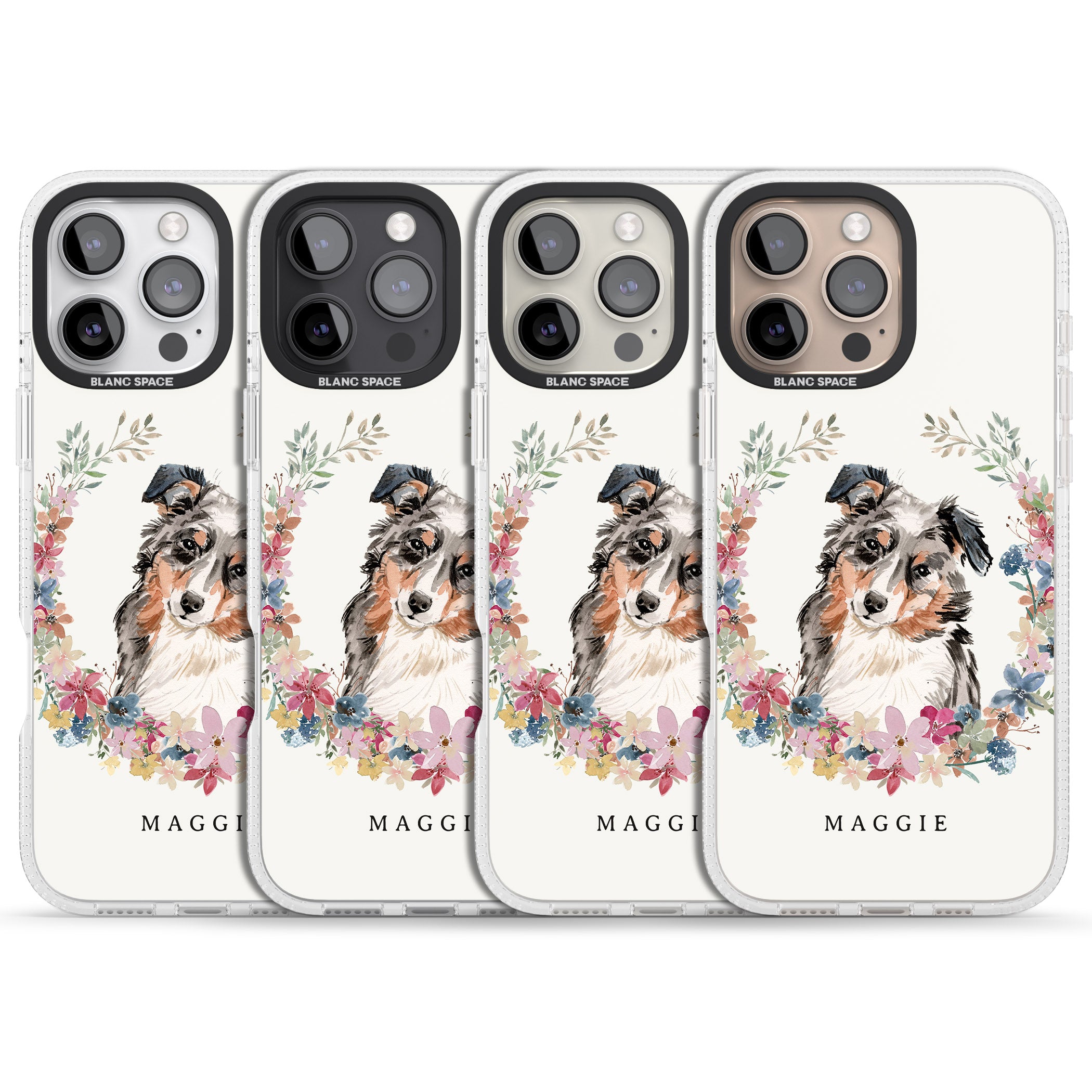 Personalised Australian Shepherd Watercolour Dog Portrait iPhone 16 Pro Max / 16 Pro Clear Case Impact Air - Blanc Space