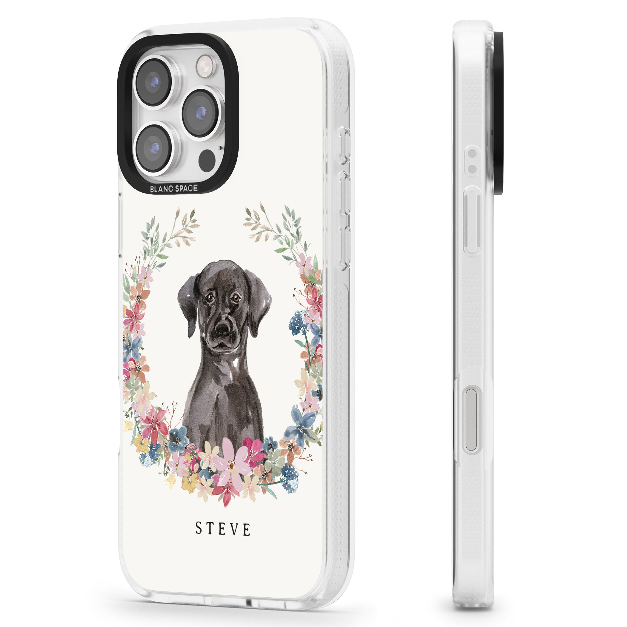 Personalised Black Lab Watercolour Dog Portrait iPhone 16 Pro Max / 16 Pro Clear Case Impact Air - Blanc Space