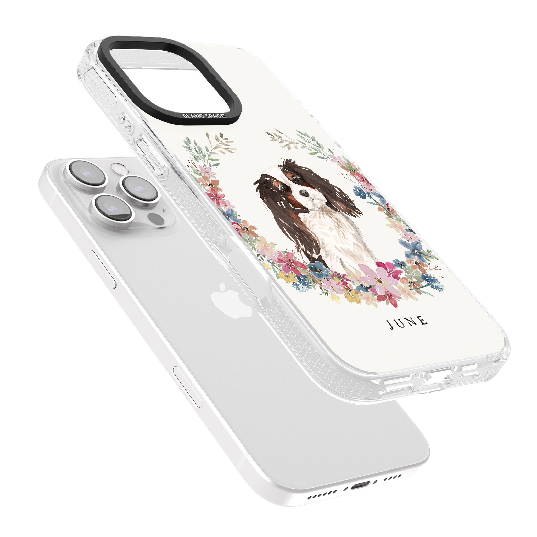 Personalised Tri Coloured King Charles Watercolour Dog Portrait iPhone 16 Pro Max / 16 Pro Clear Case Impact Air - Blanc Space