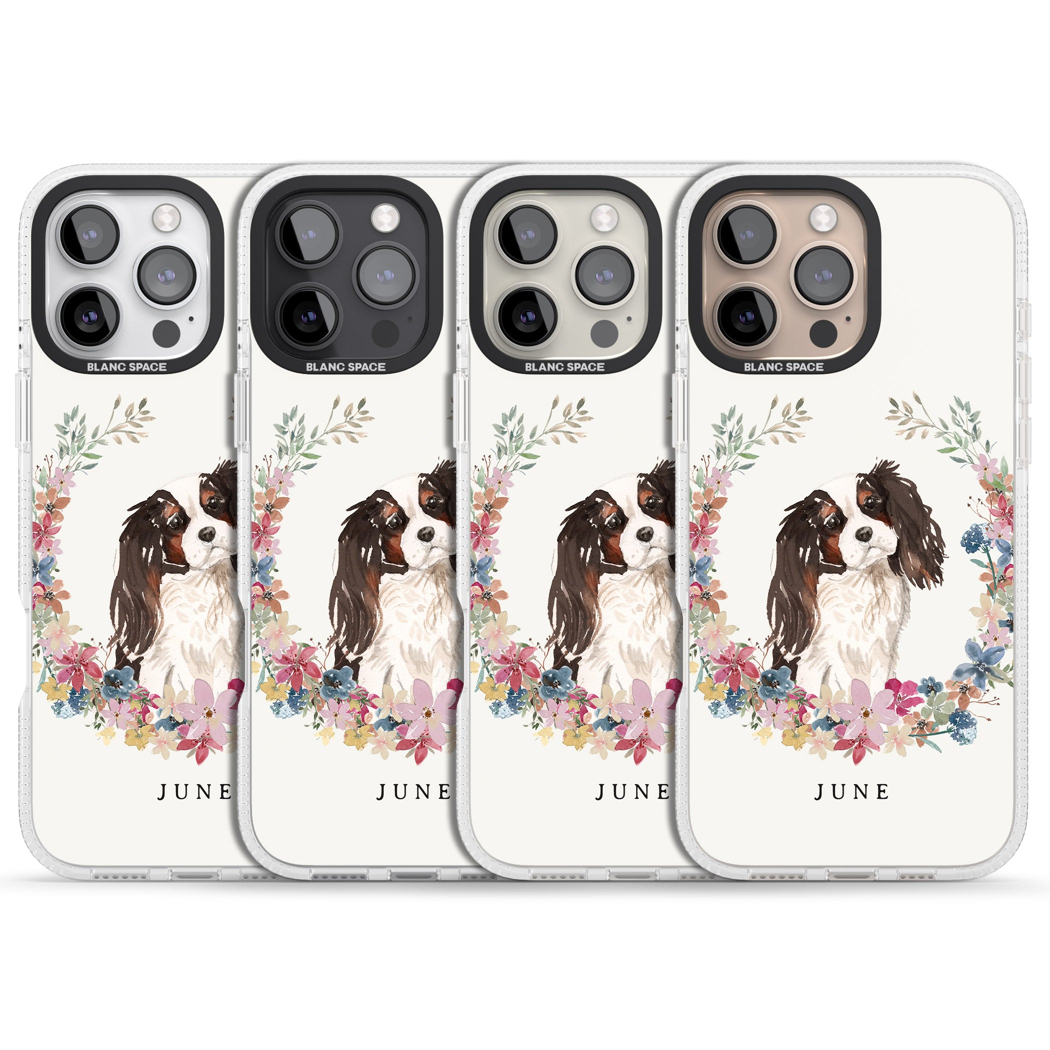 Personalised Tri Coloured King Charles Watercolour Dog Portrait iPhone 16 Pro Max / 16 Pro Clear Case Impact Air - Blanc Space